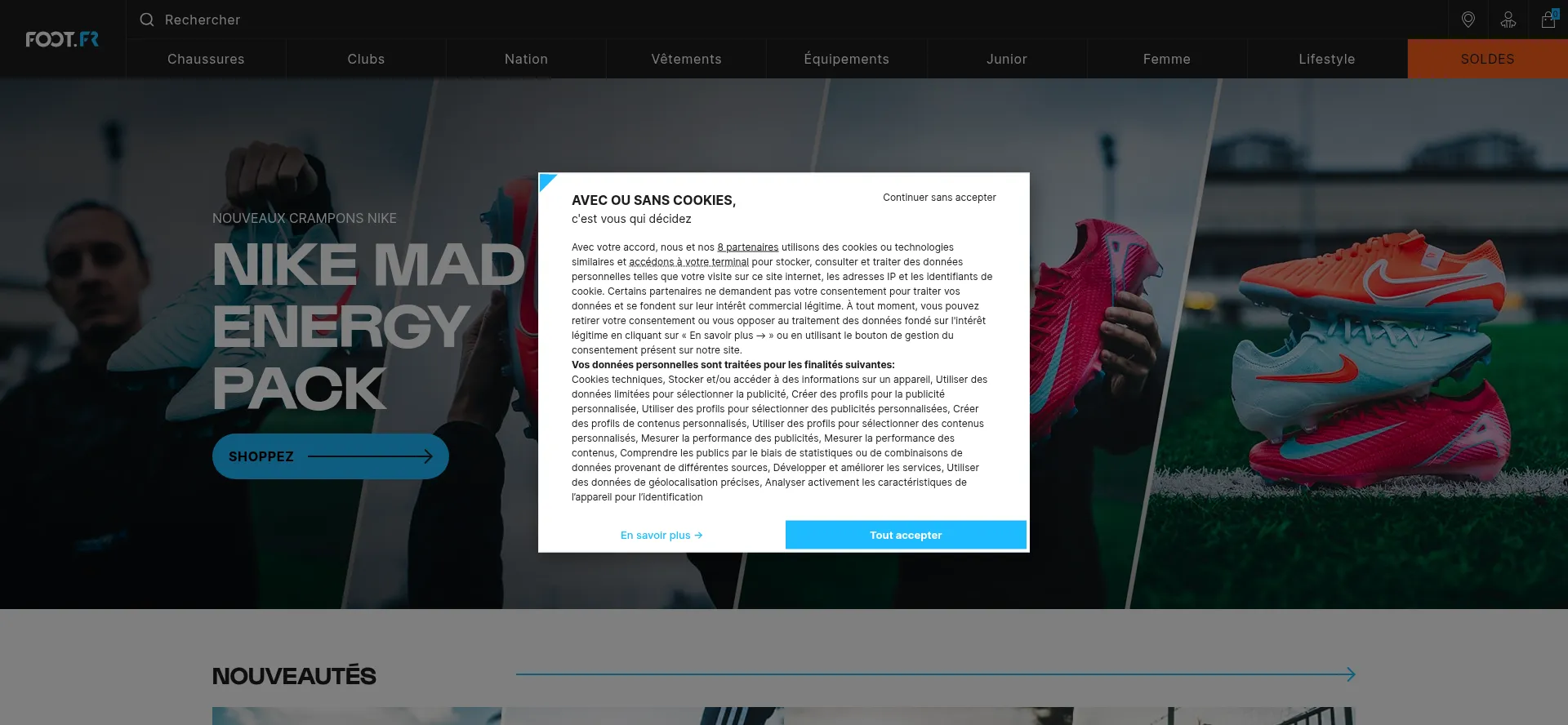 Website screenshot of Foot.fr