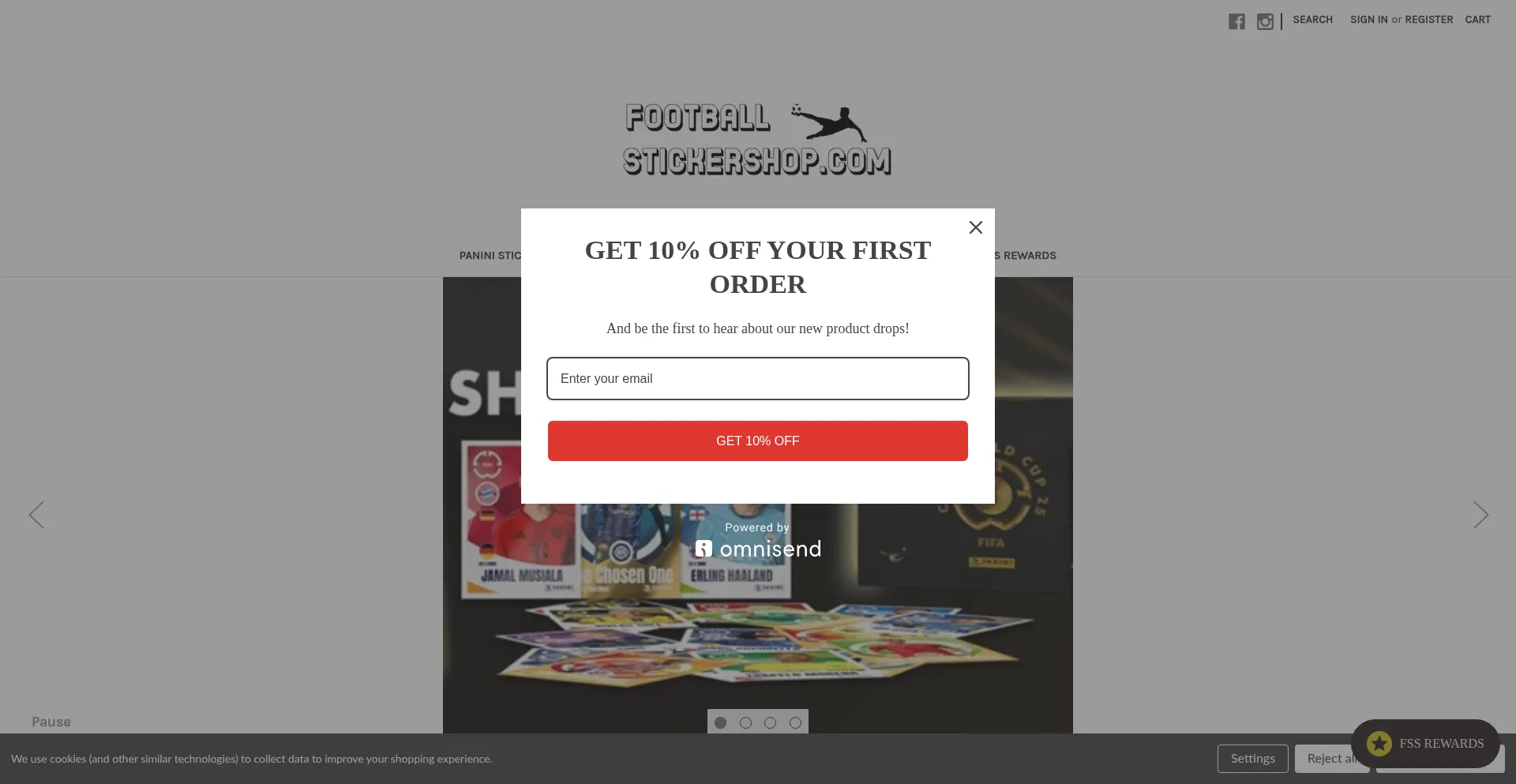 Website screenshot of Footballstickershop.com