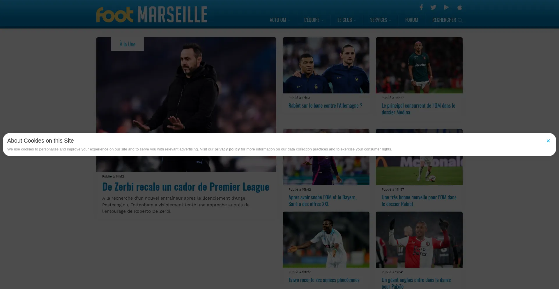 Website screenshot of Footmarseille.com