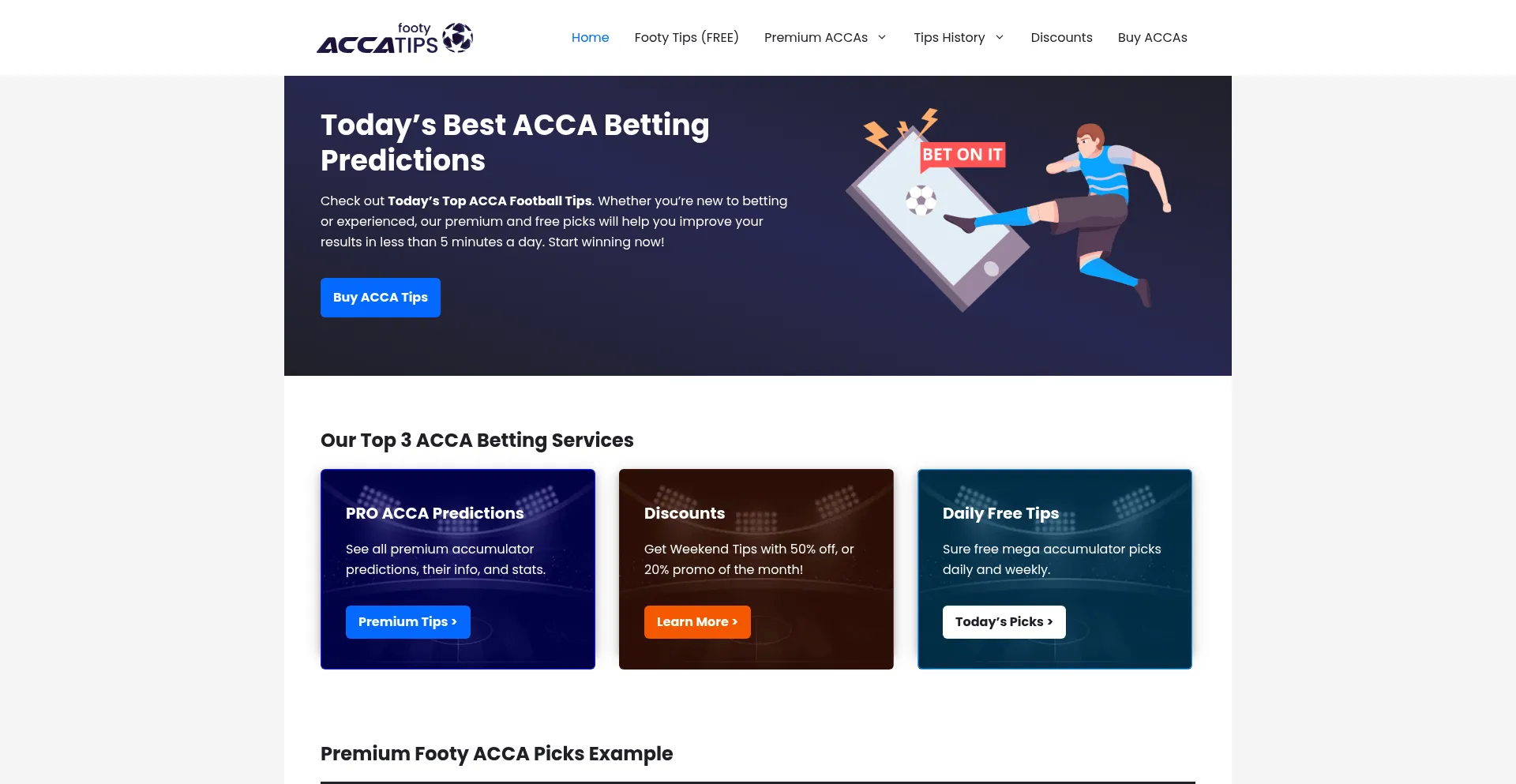 Website screenshot of Footyaccatips.com