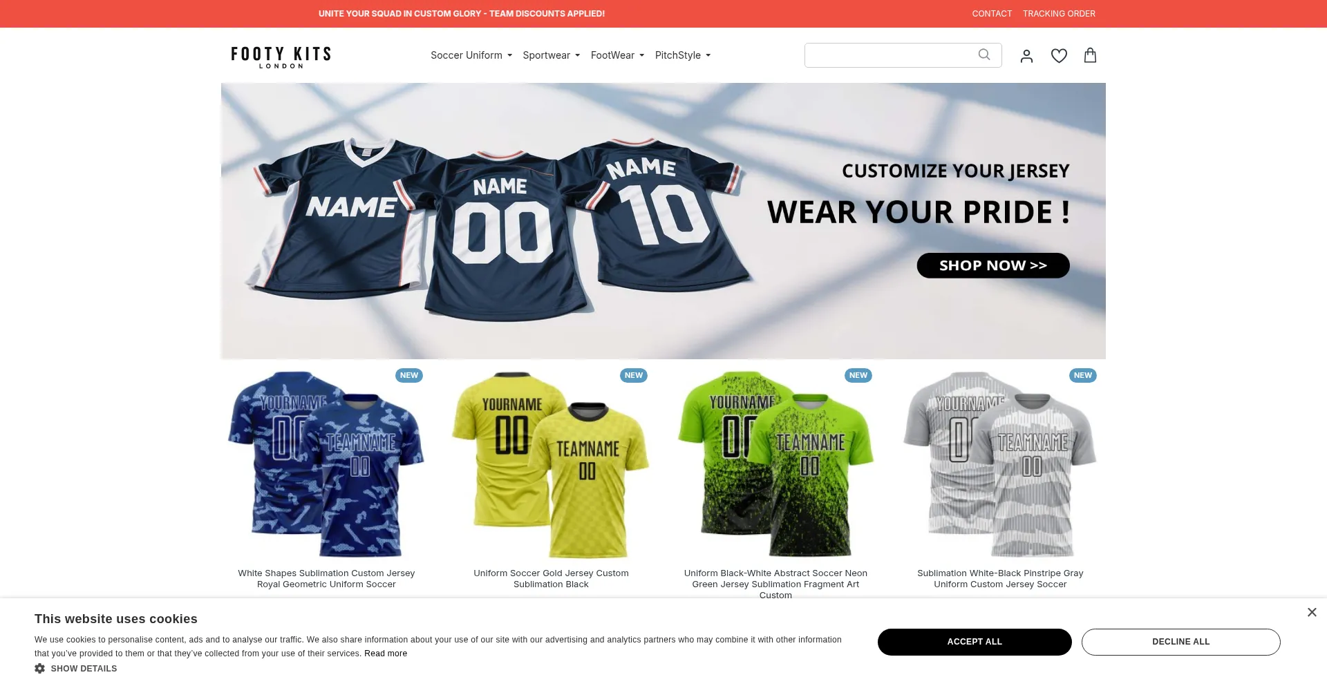 Website screenshot of Footykits.co.uk