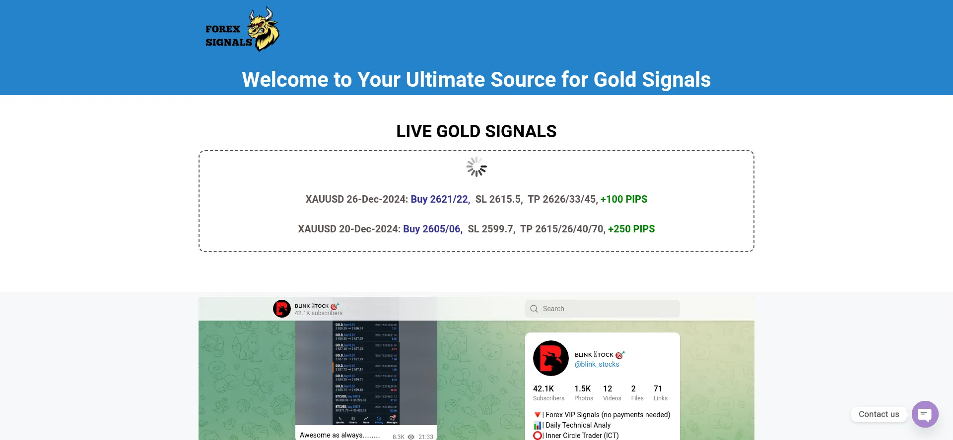 Website screenshot of Forexgoldsignal.com