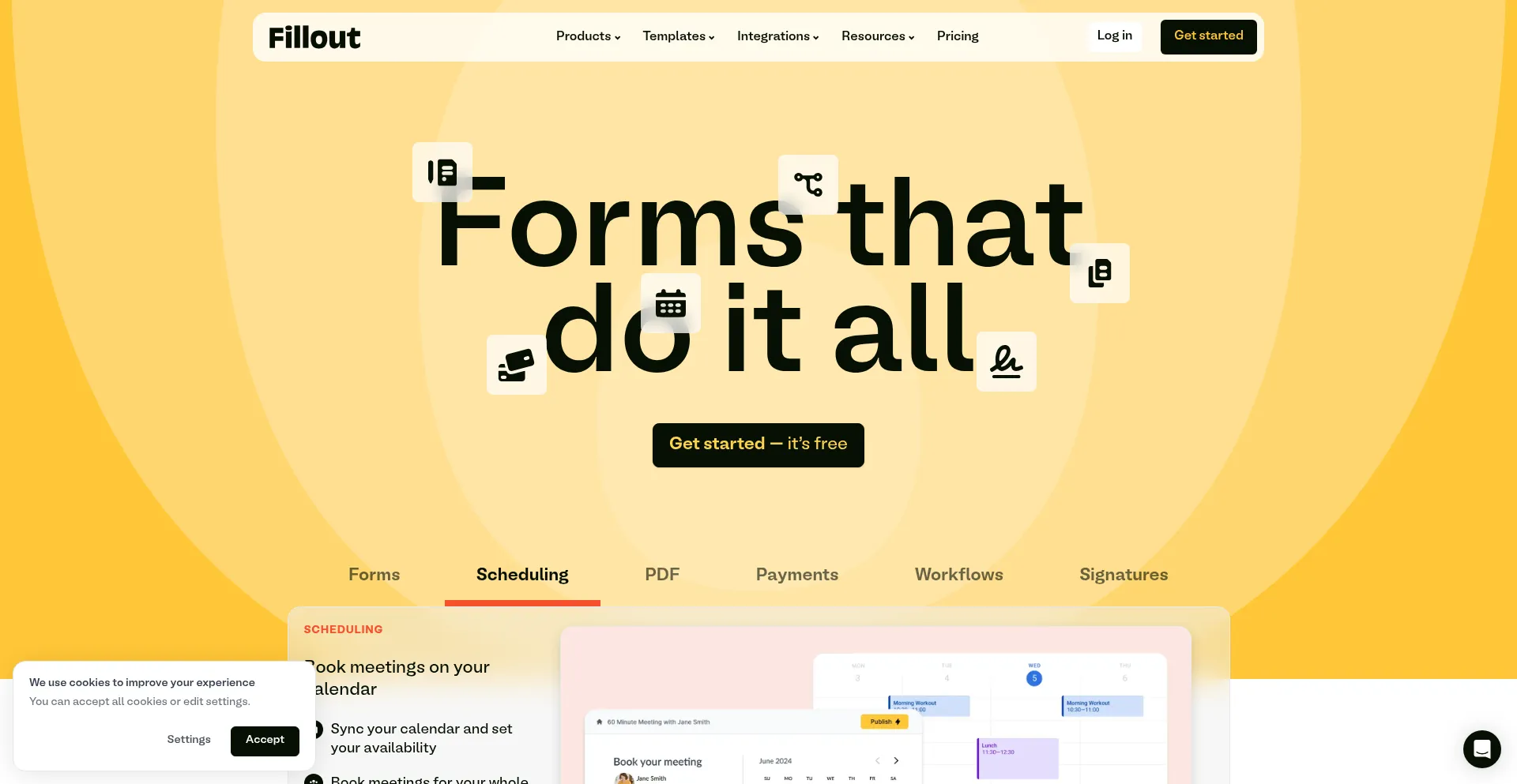 Website screenshot of Form.fillout.com