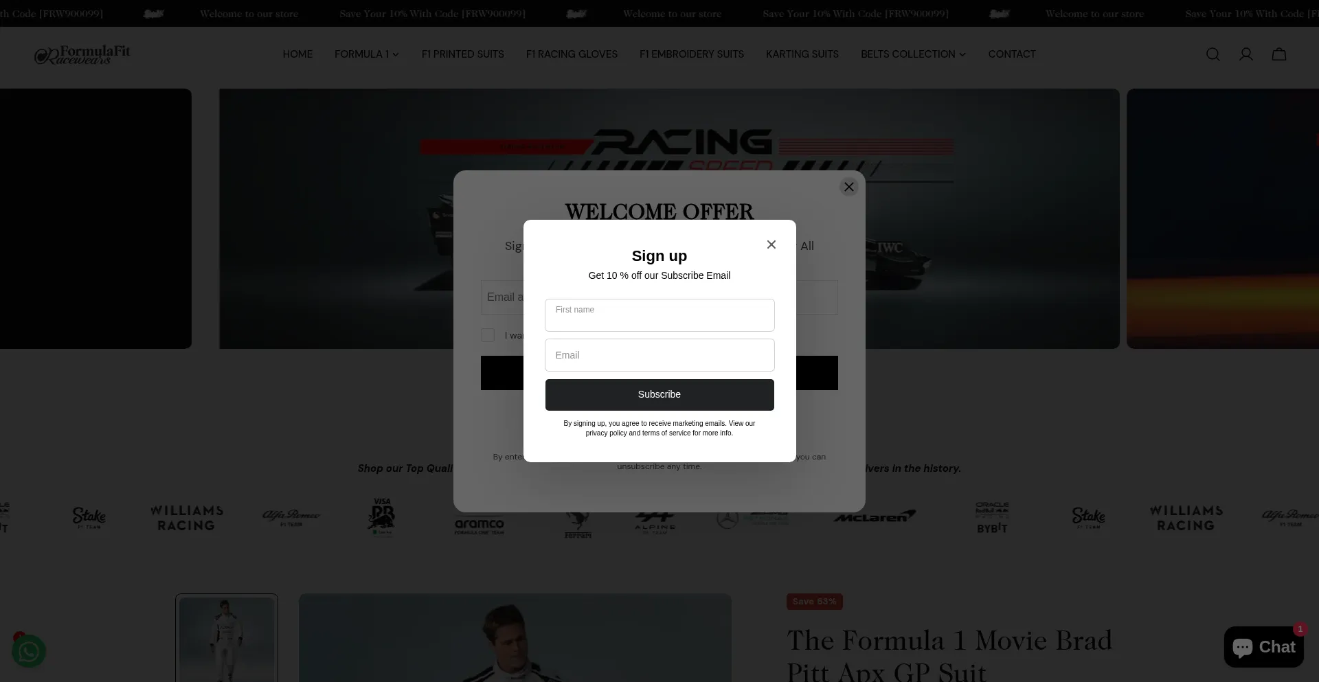 Website screenshot of Formulafitracewears.com