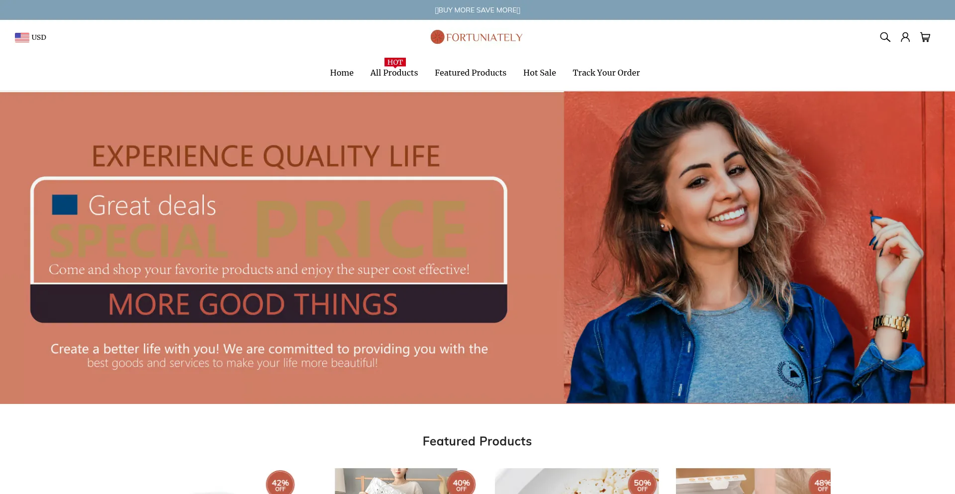 Website screenshot of Fortuniately.com
