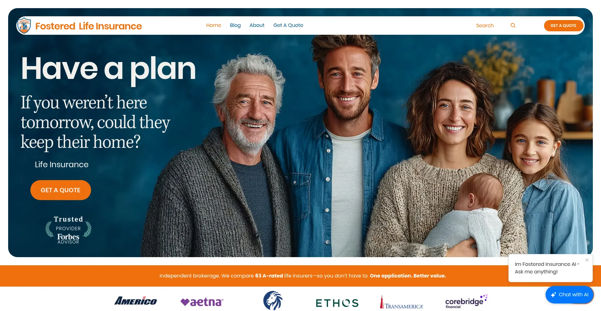 Website screenshot of Fosteredlifeinsurance.com