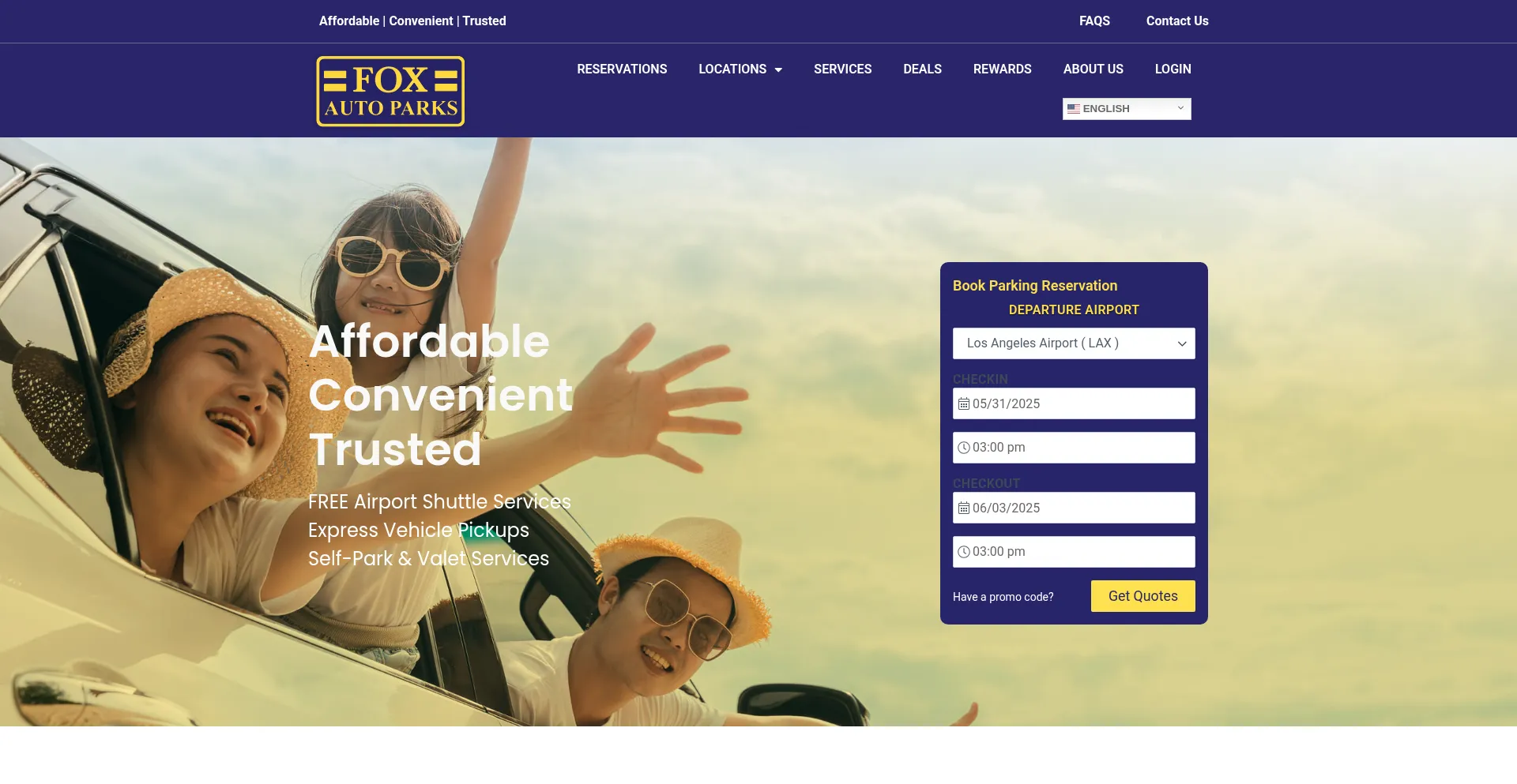 Website screenshot of Foxautoparks.com
