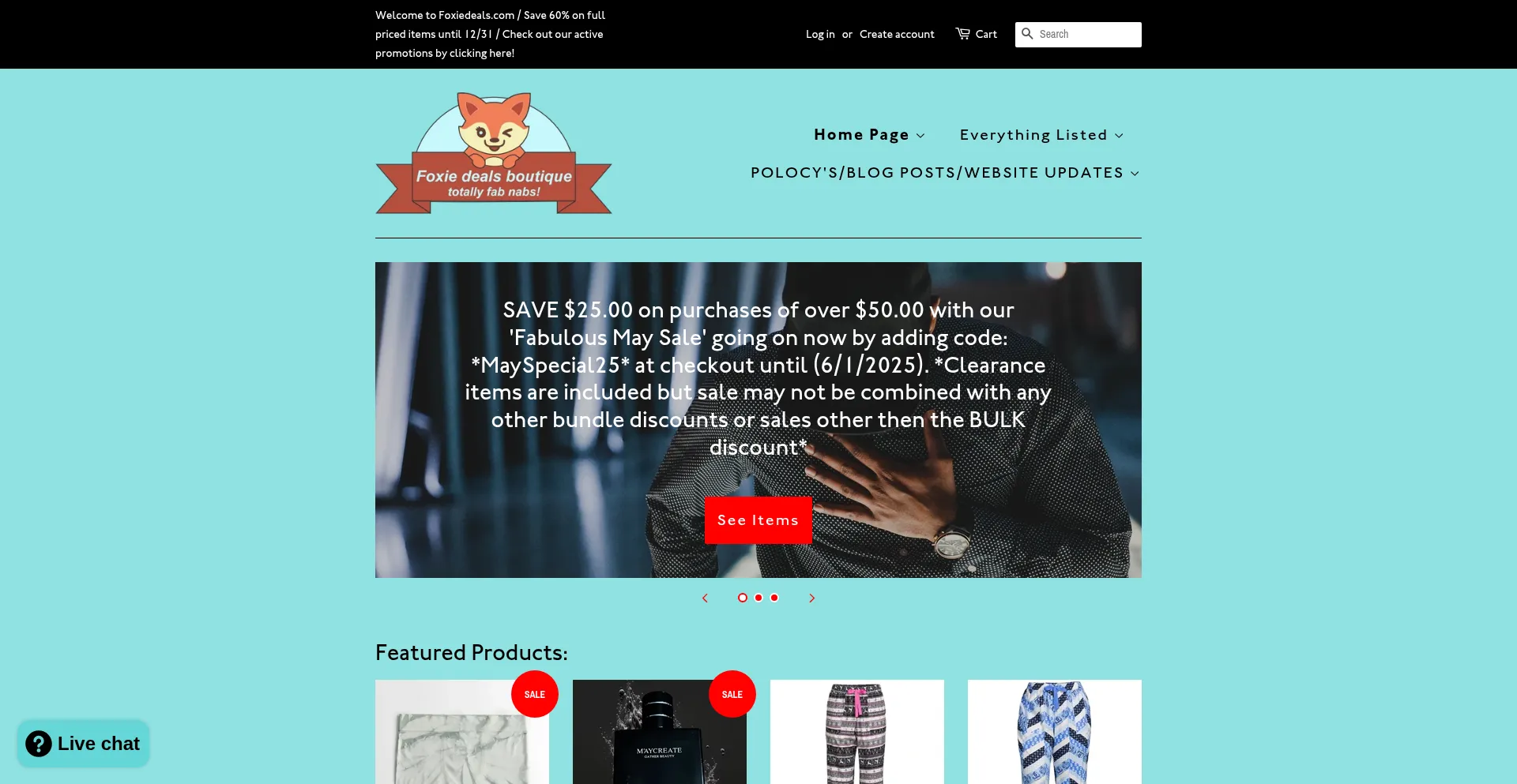 Website screenshot of Foxiedeals.com
