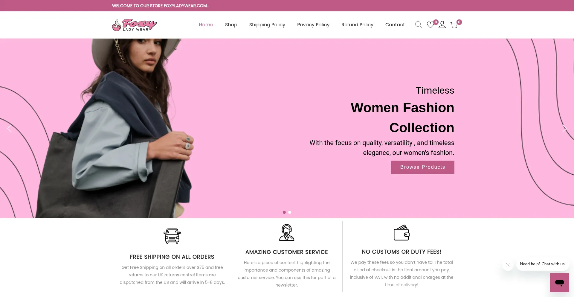 Website screenshot of Foxyladywear.com