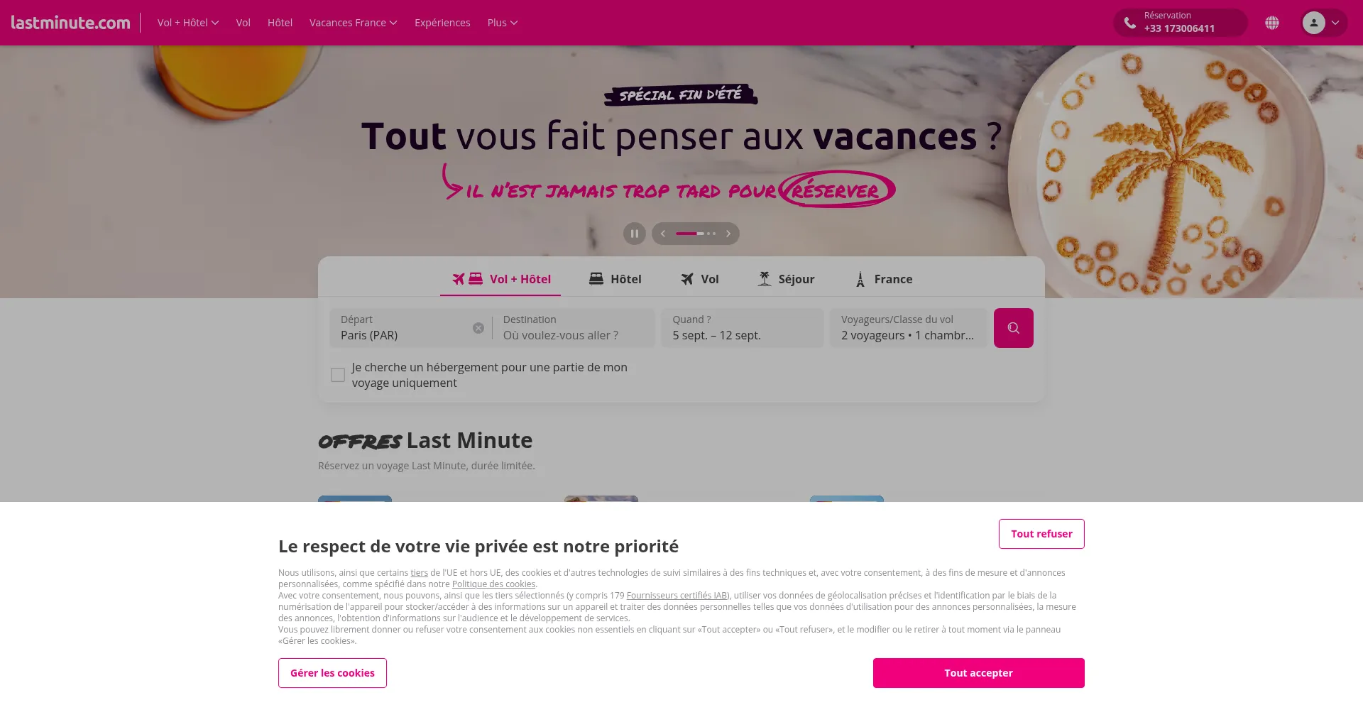 Website screenshot of Fr.lastminute.com
