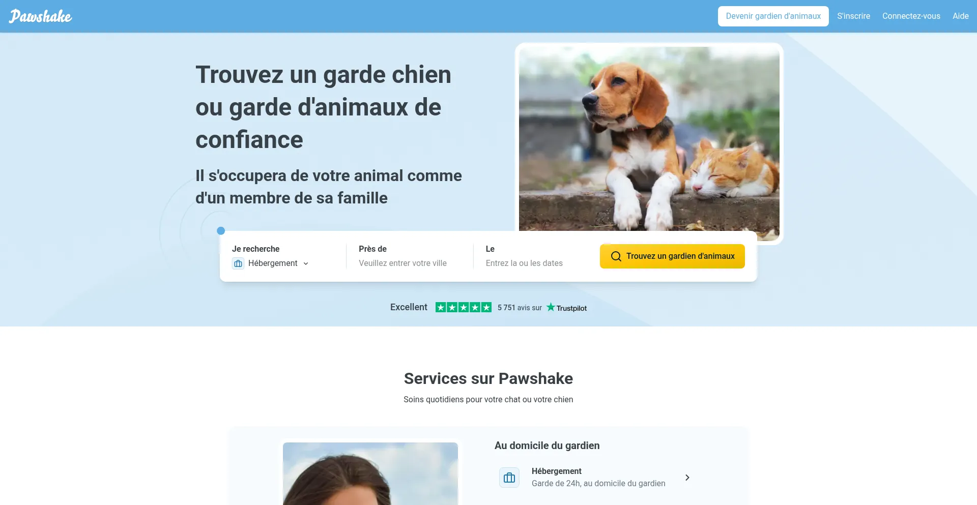 Website screenshot of Fr.pawshake.ca
