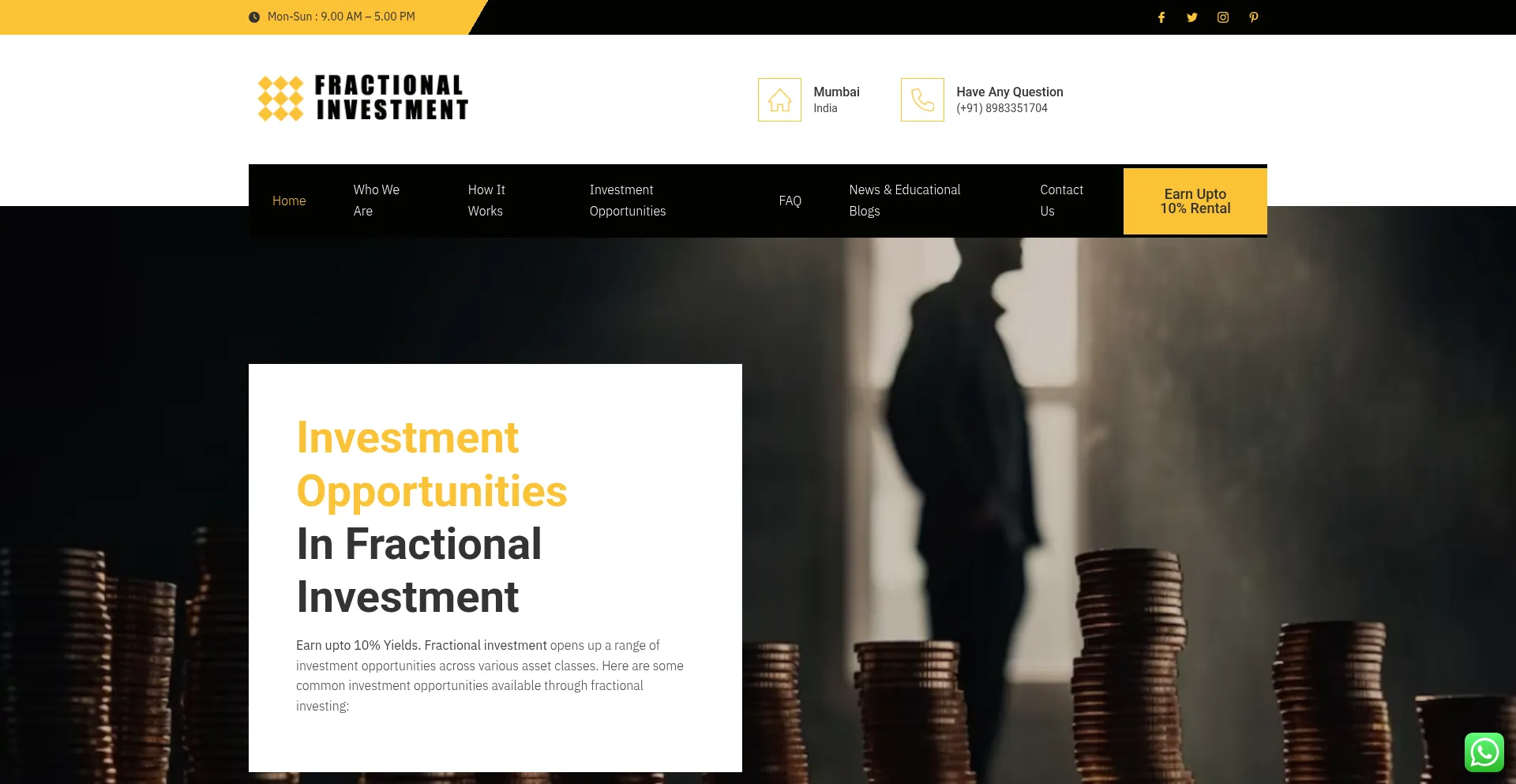 Website screenshot of Fractionalinvestment.co.in