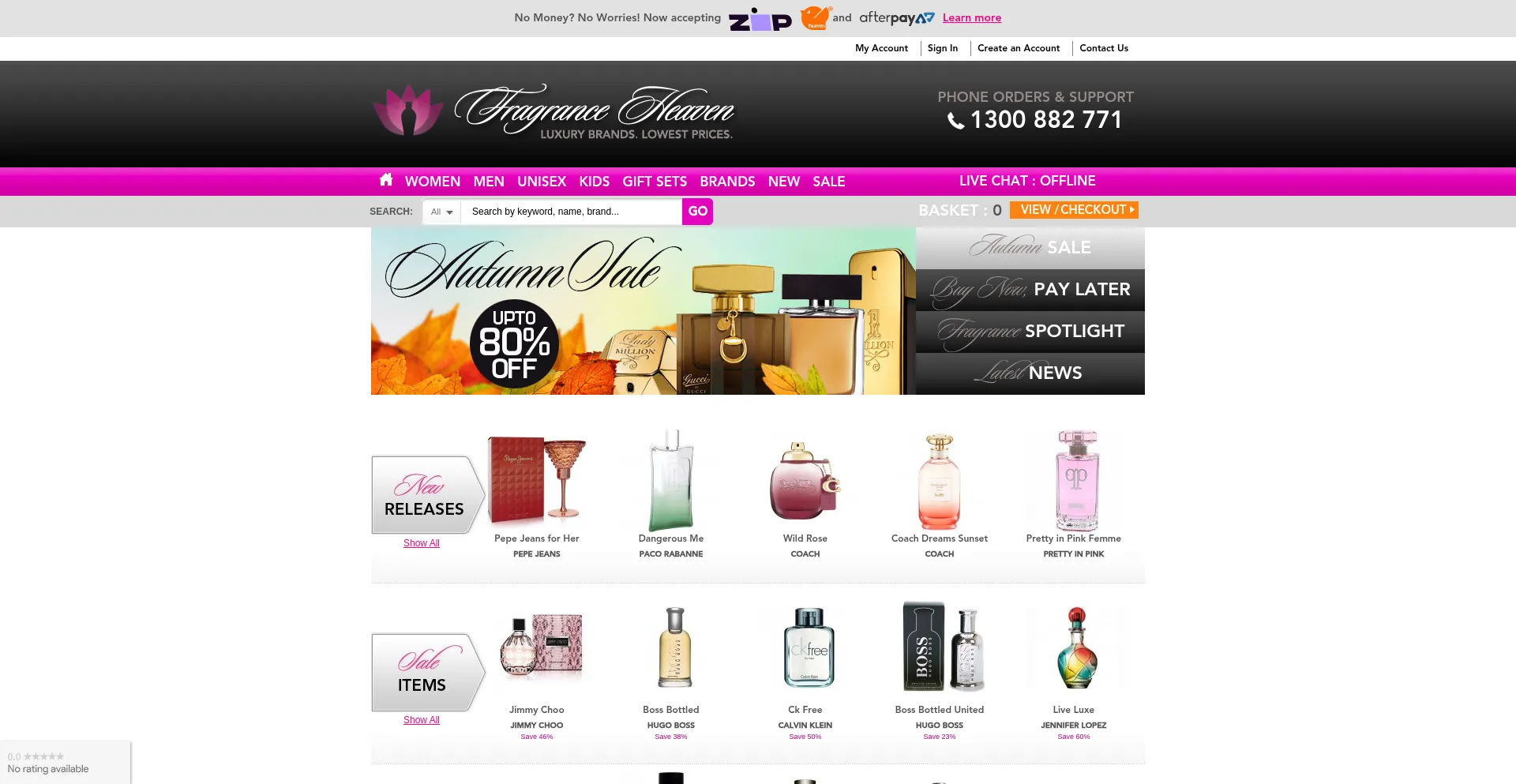 Website screenshot of Fragranceheaven.com.au