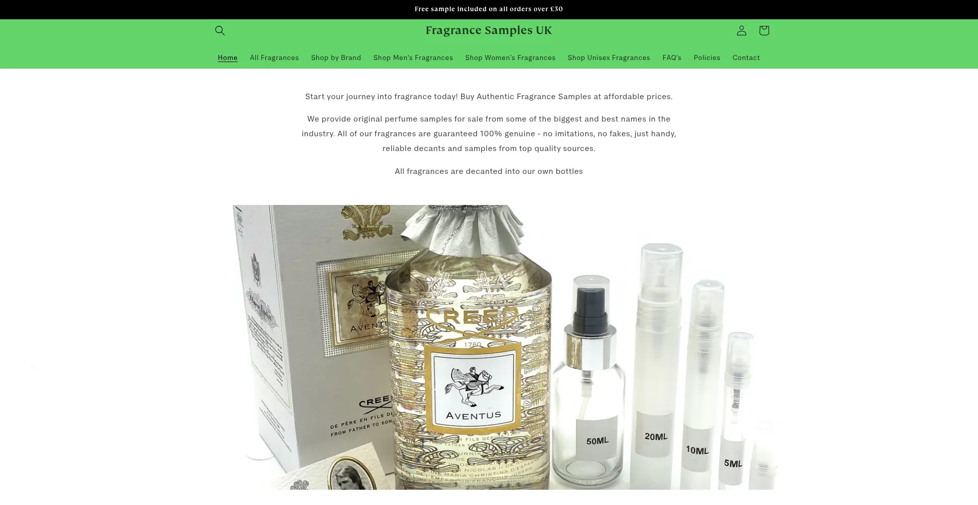 Website screenshot of Fragrancesampleuk.com
