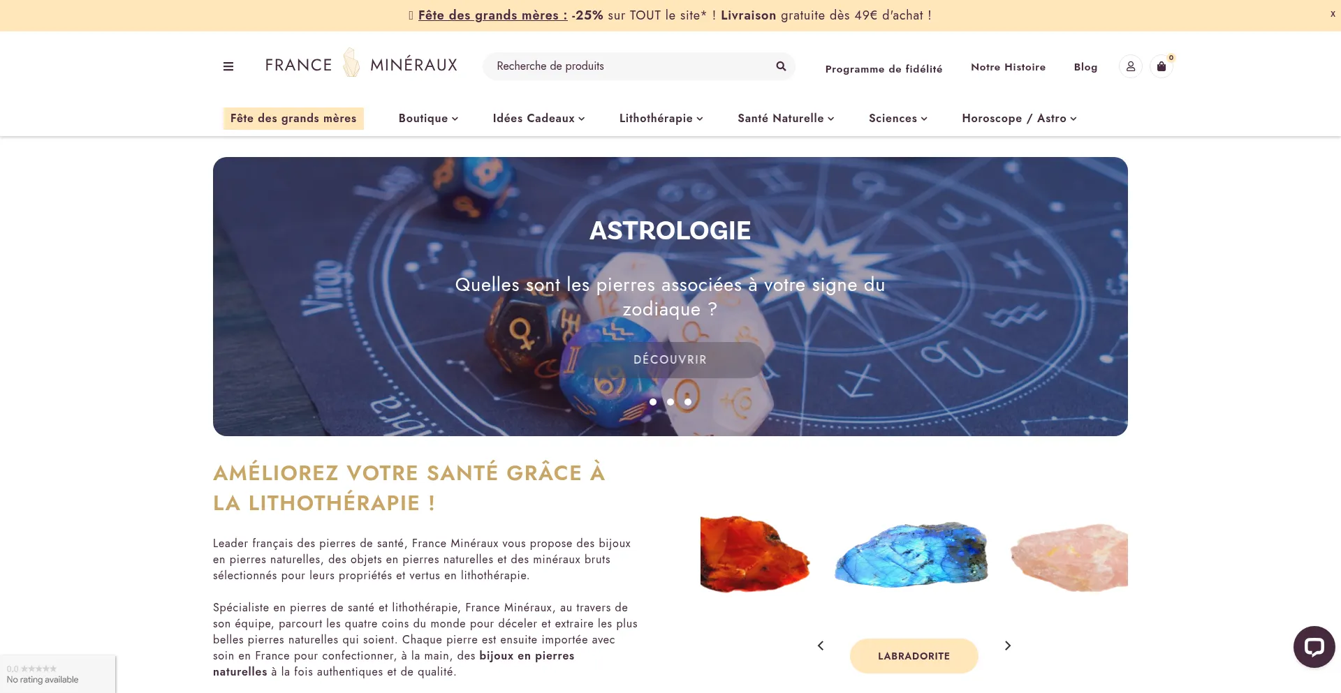 Website screenshot of France-mineraux.fr