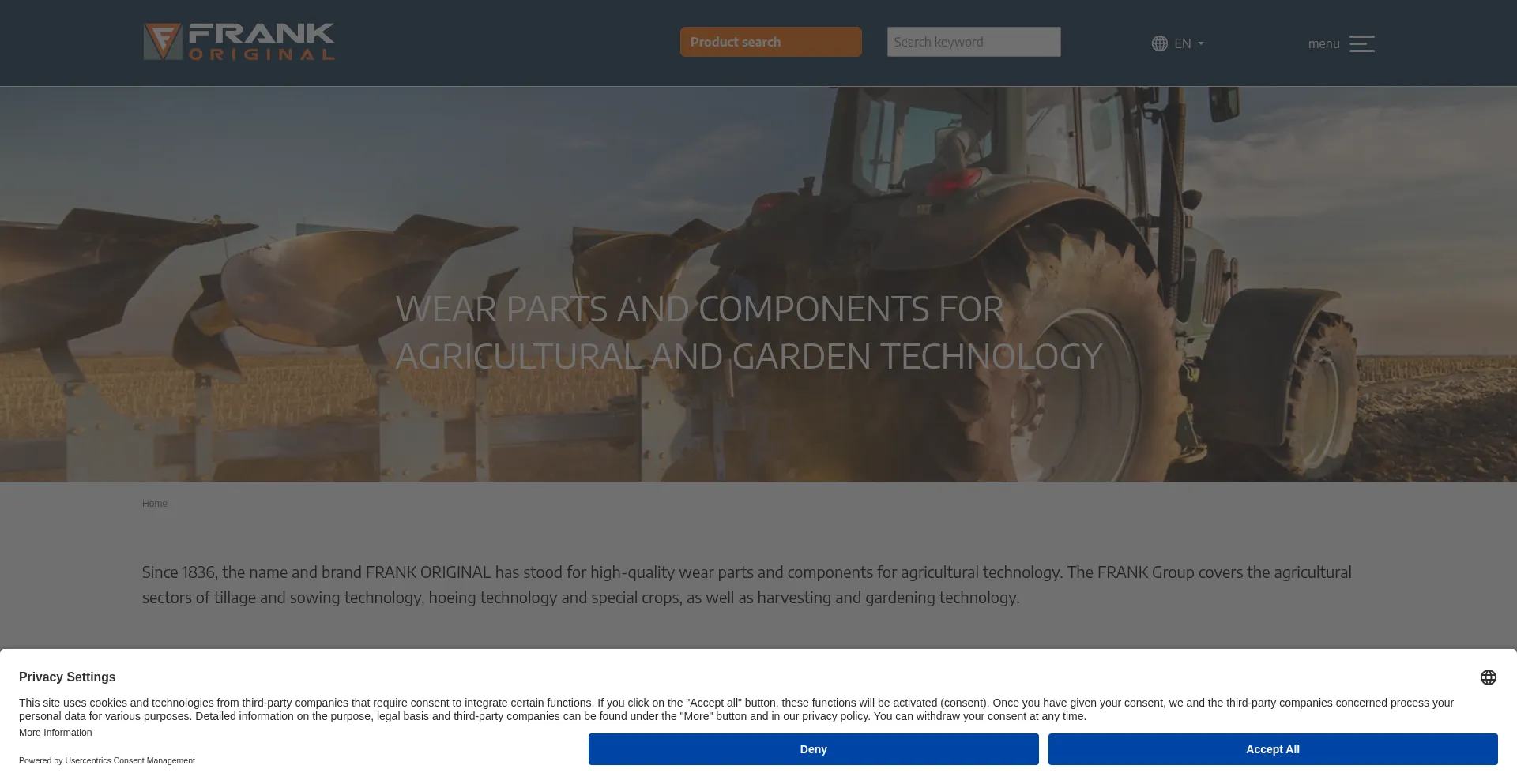 Website screenshot of Frank-original.com