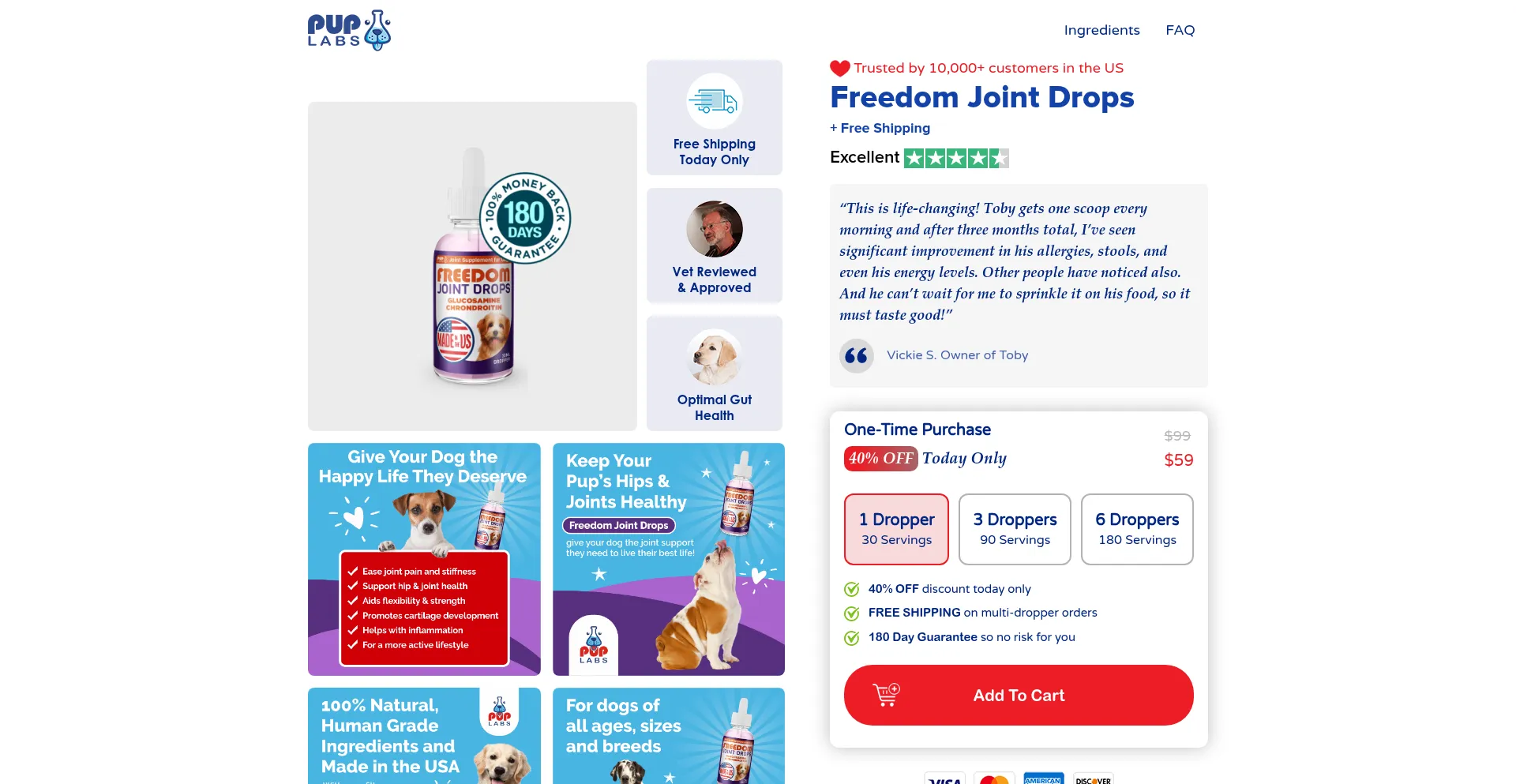 Website screenshot of Freedomjointdrops.com