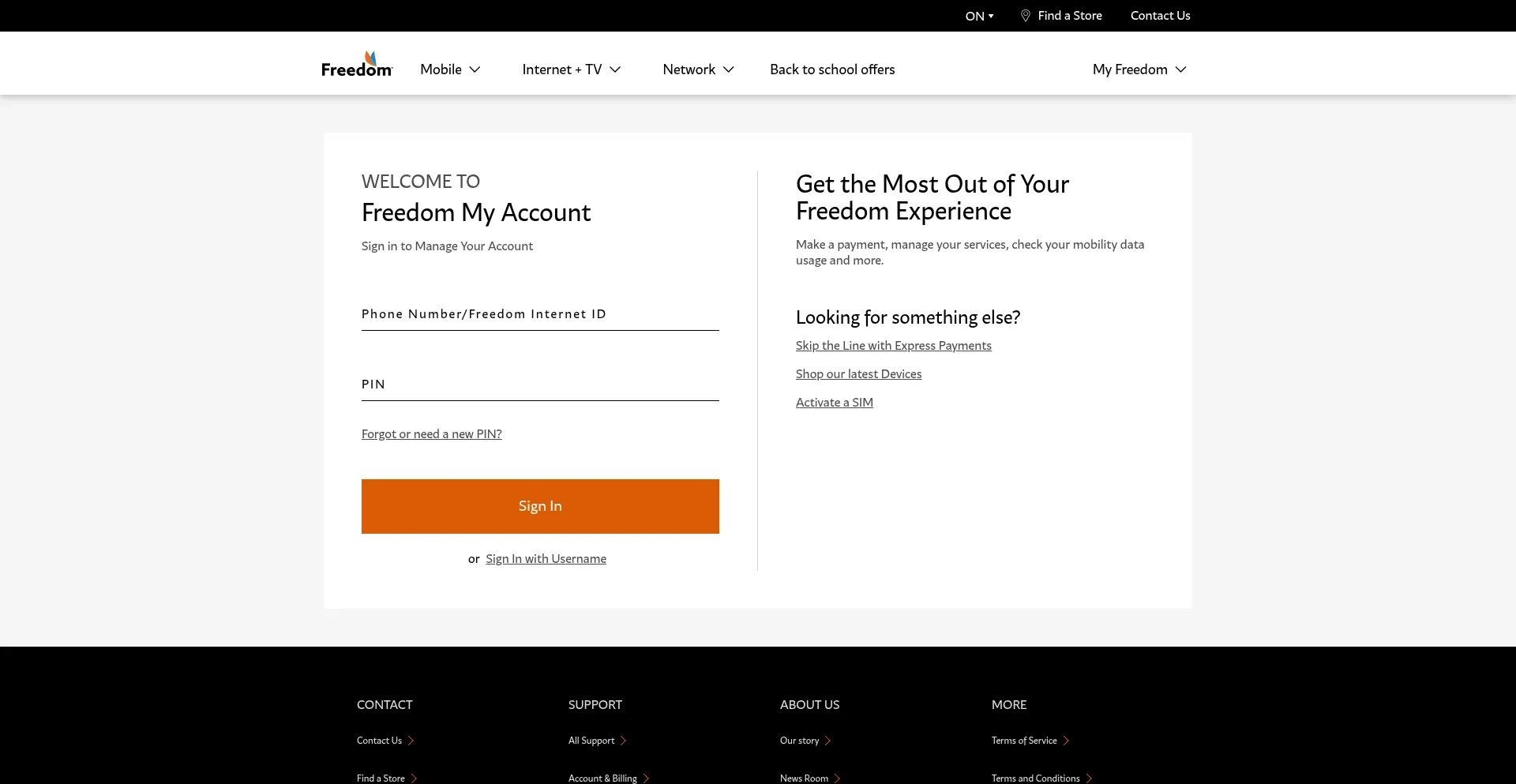 Website screenshot of Freedommobile-myaccount.com