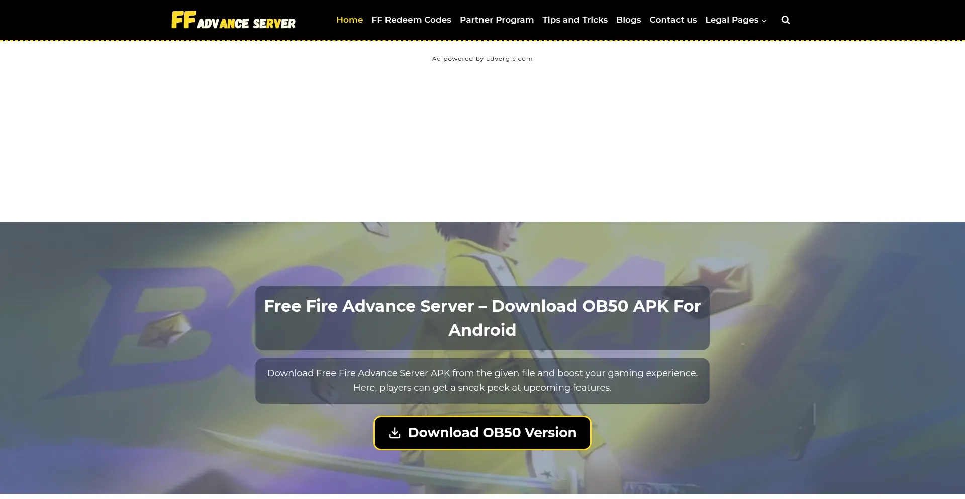 Website screenshot of Freefireadvanceservers.net