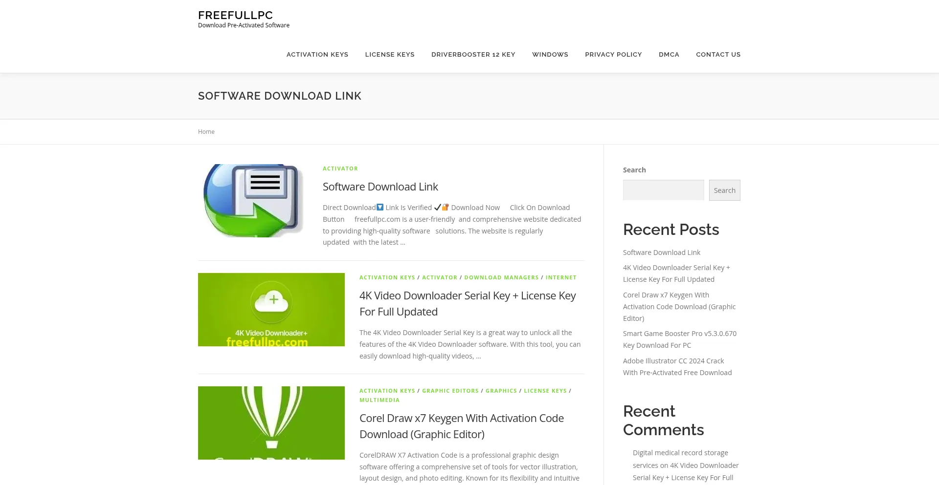 Website screenshot of Freefullpc.com