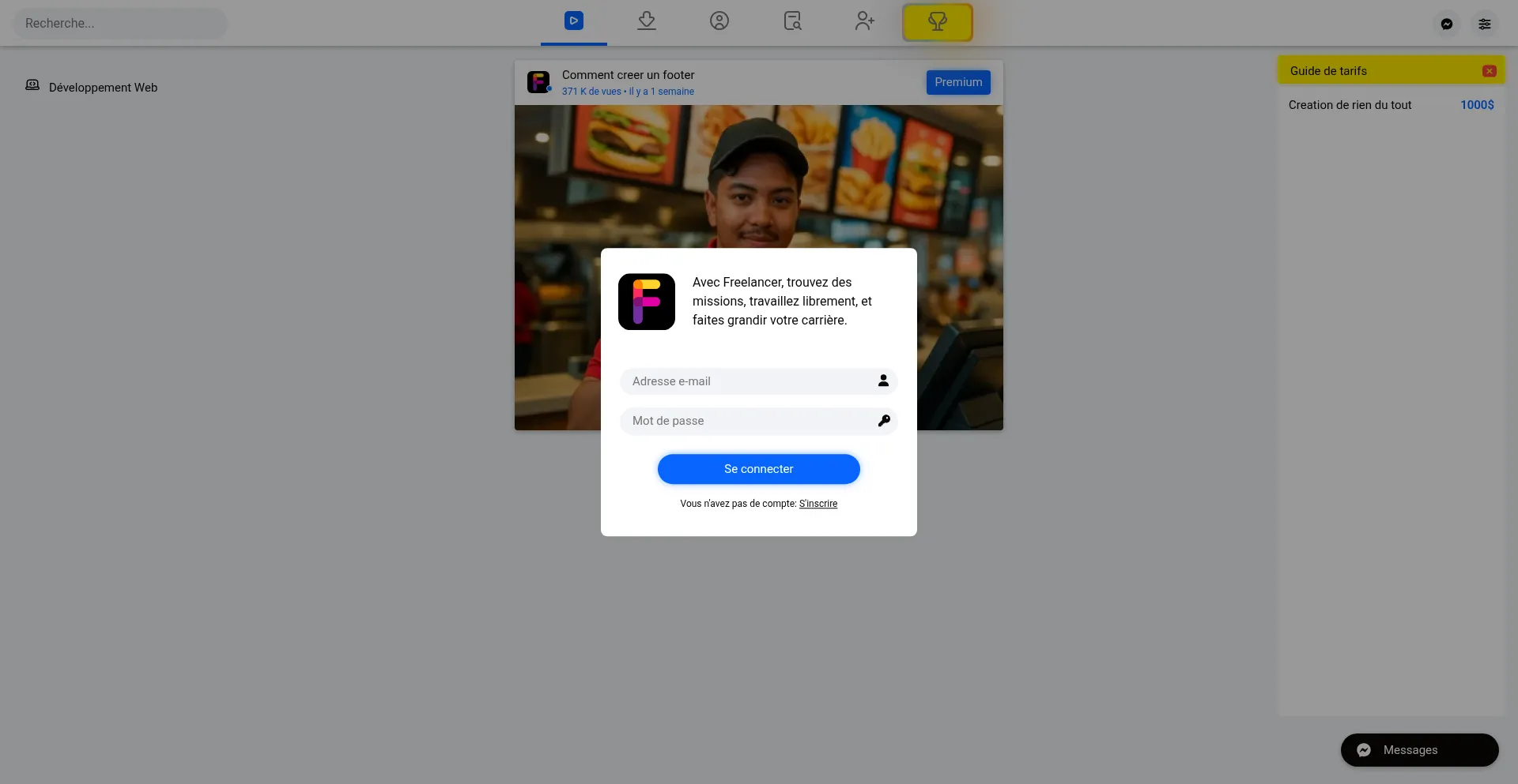 Website screenshot of Freelancer.mg