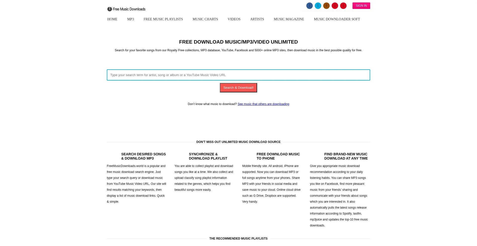 Website screenshot of Freemusicdownloads.world