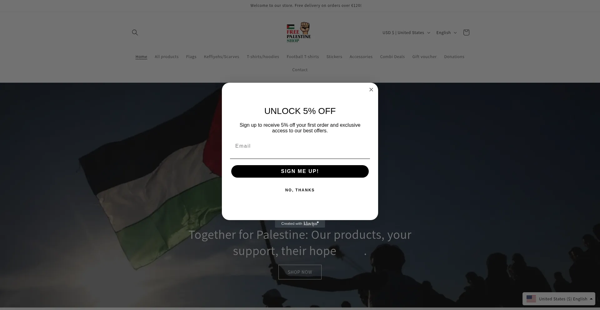 Website screenshot of Freepalestineshop.nl