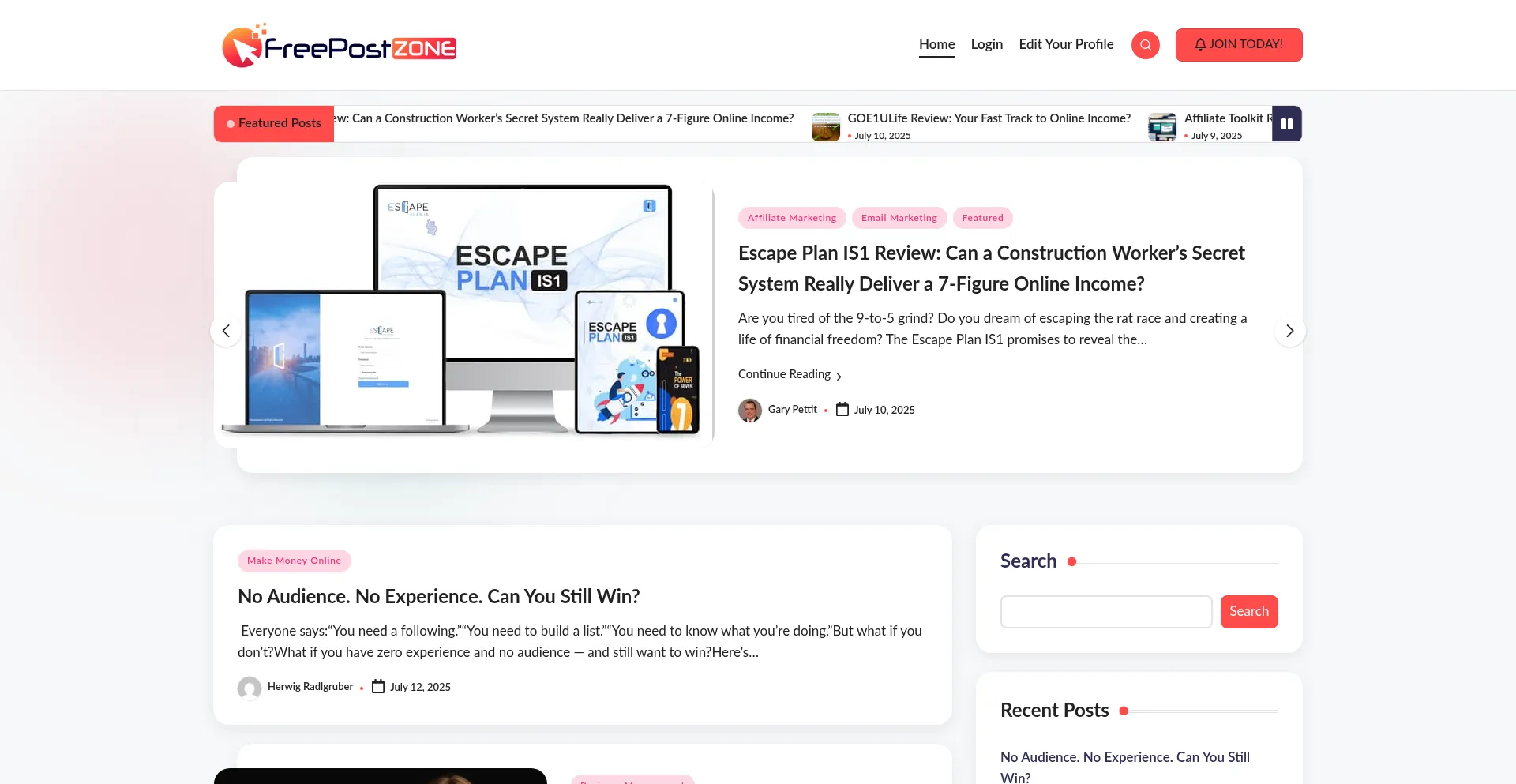 Website screenshot of Freepostzone.com