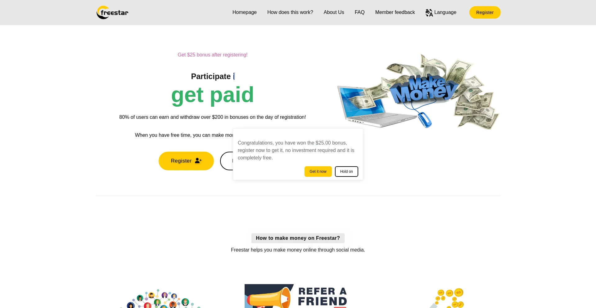 Website screenshot of Freesstar.top