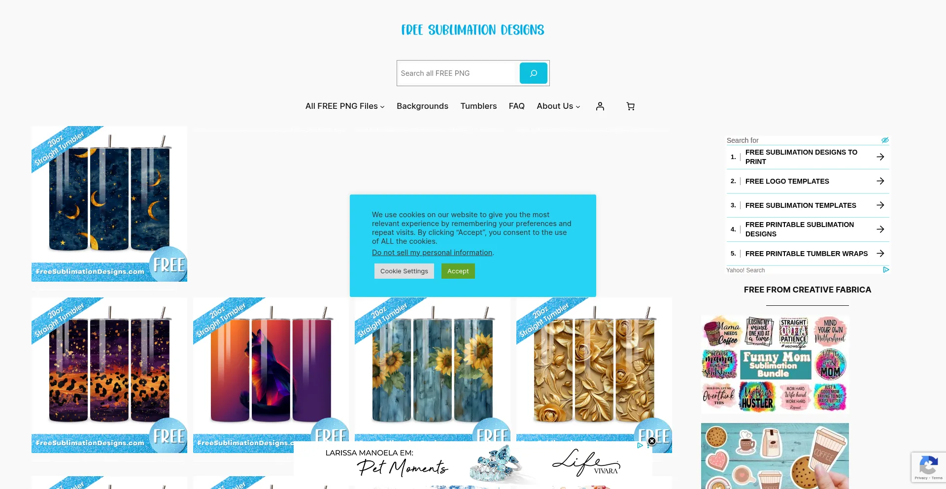 Website screenshot of Freesublimationdesigns.com