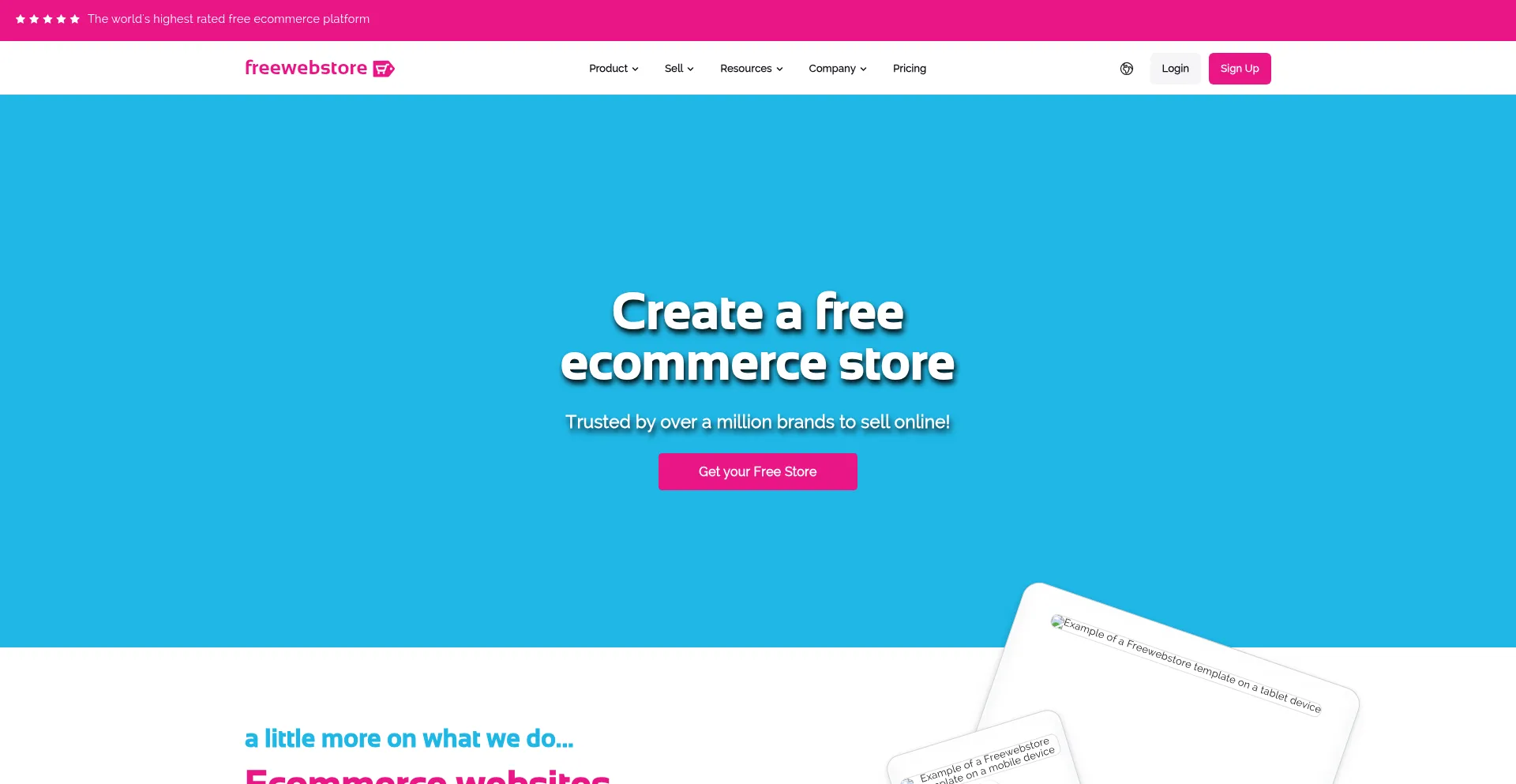 Website screenshot of Freewebstore.com