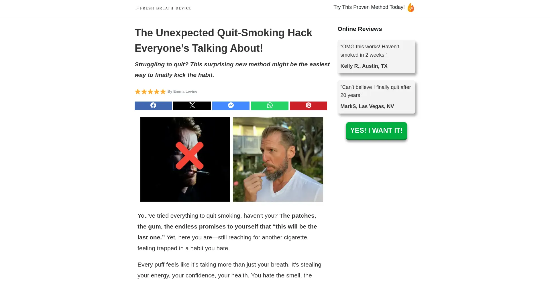Website screenshot of Freshbreathdevice.com