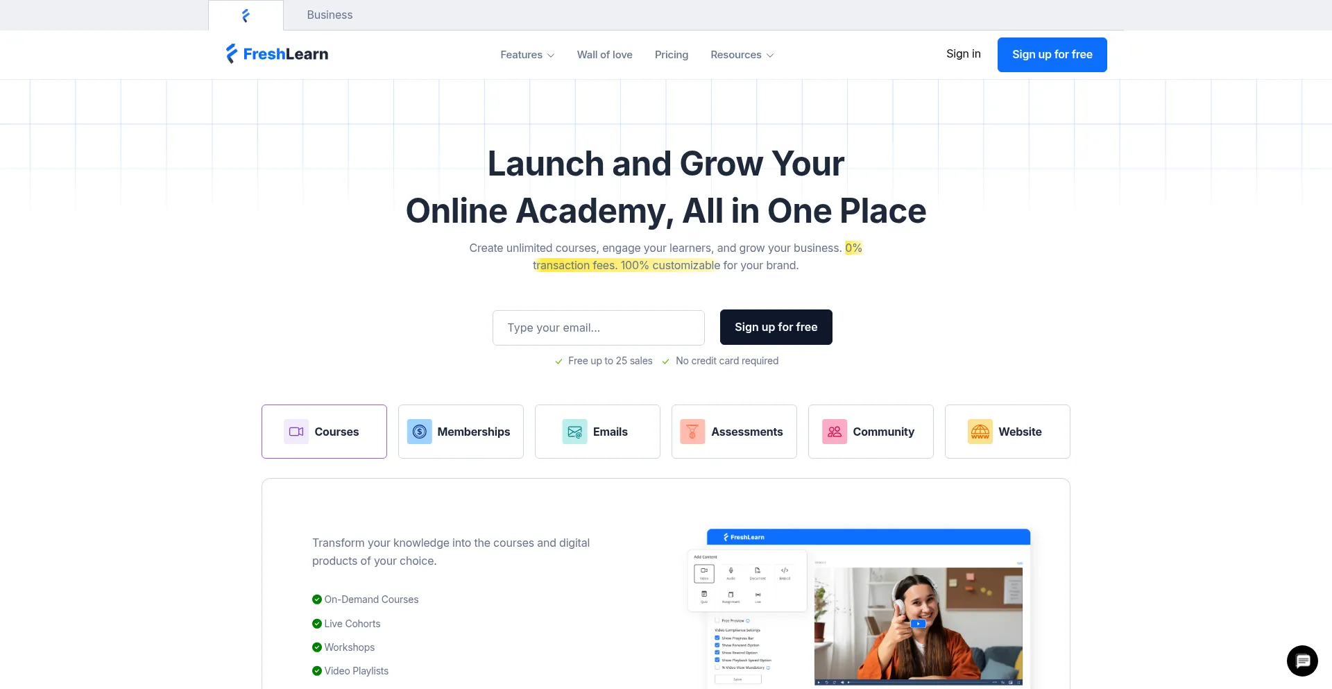 Website screenshot of Freshlearn.com