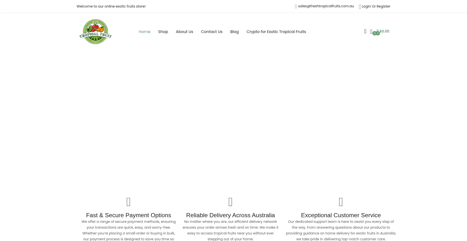 Website screenshot of Freshtropicalfruits.com.au