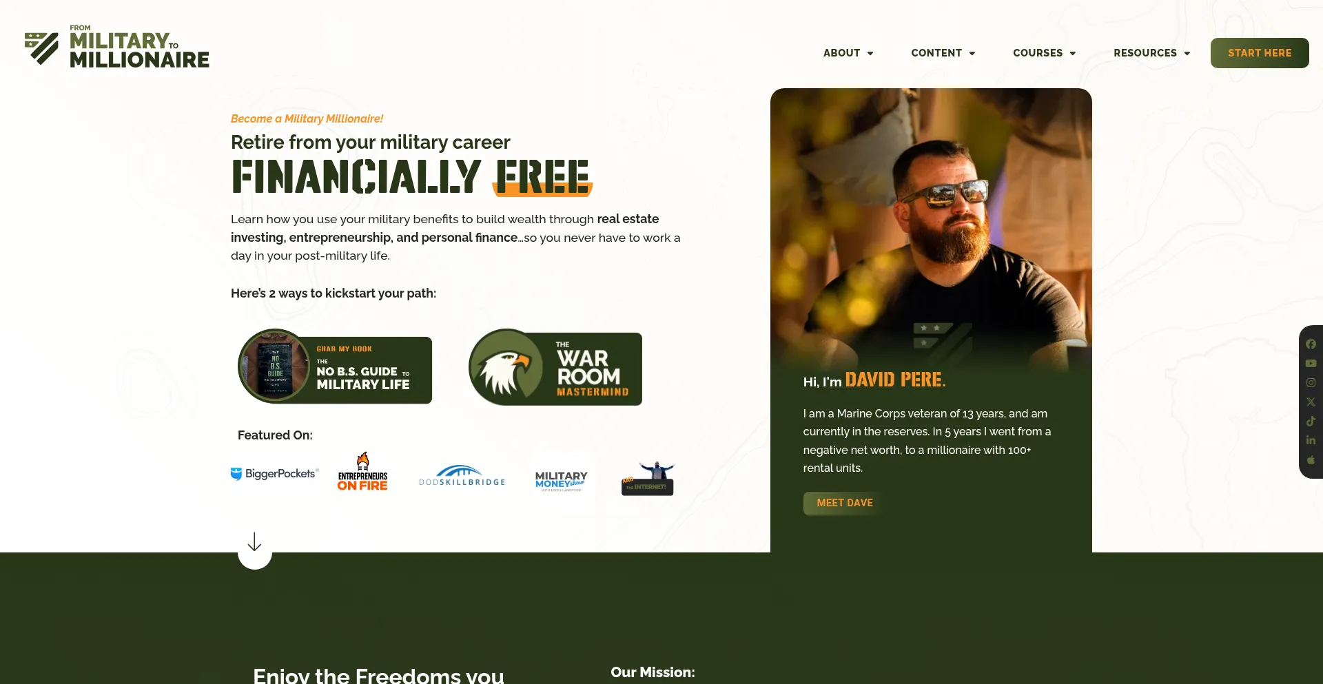 Website screenshot of Frommilitarytomillionaire.com