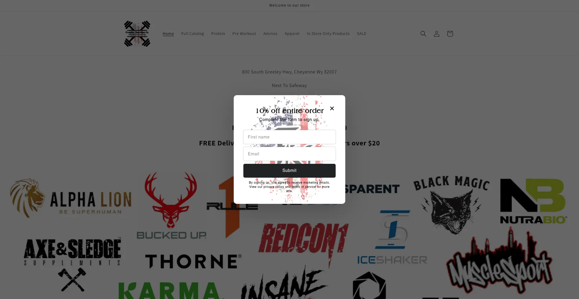 Website screenshot of Frontiernutritionco.com