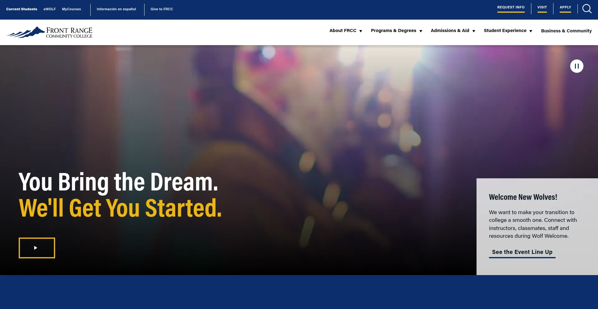 Website screenshot of Frontrange.edu
