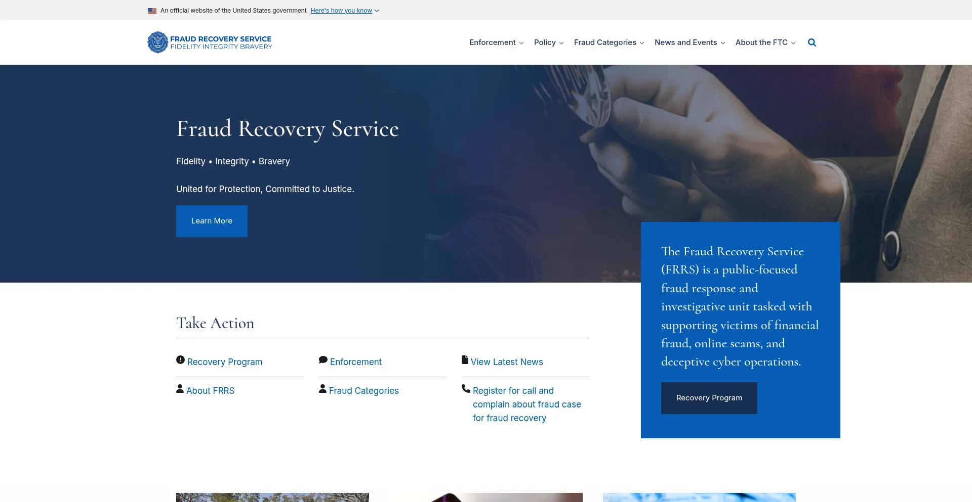 Website screenshot of Frrs.us
