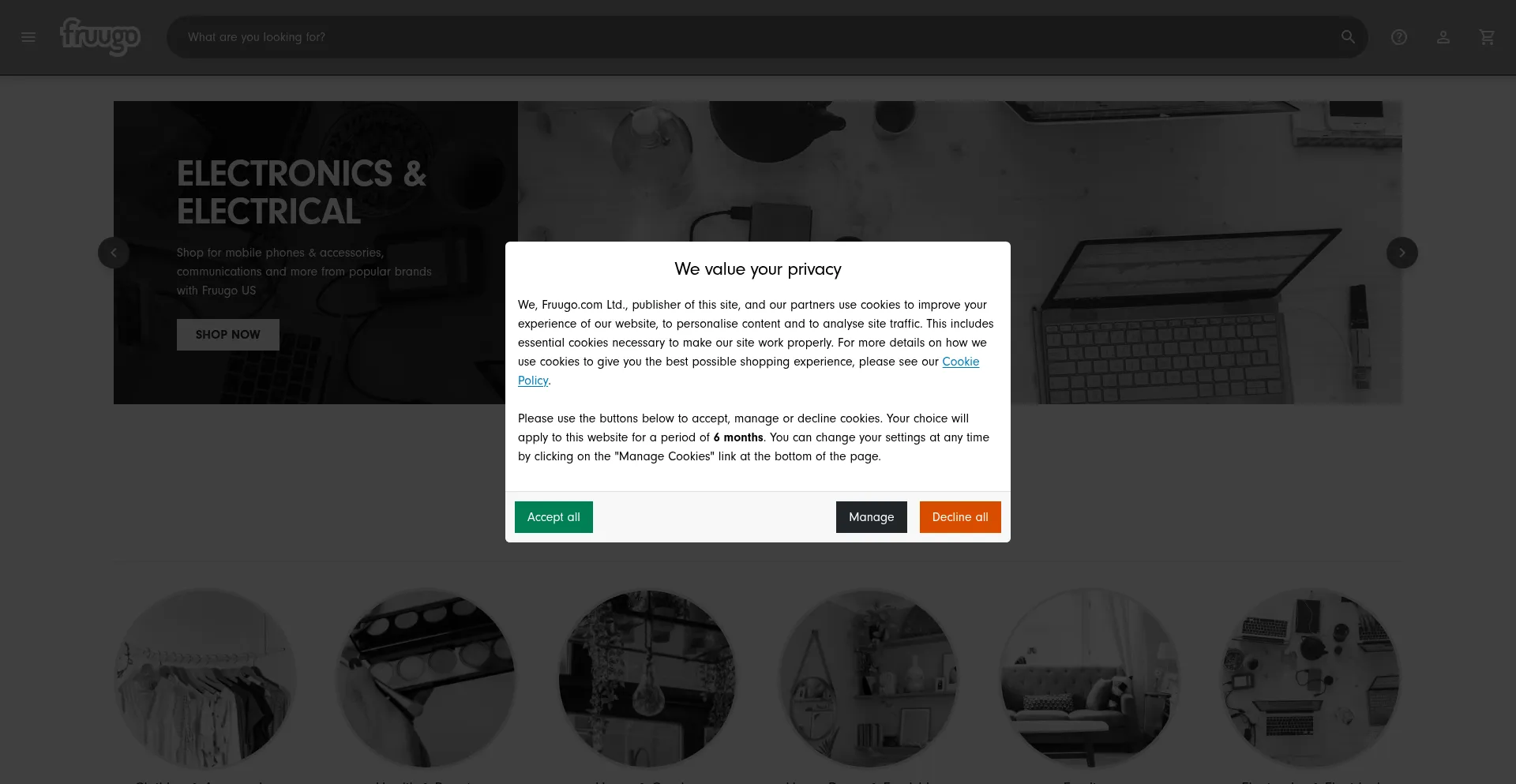 Website screenshot of Fruugo.us