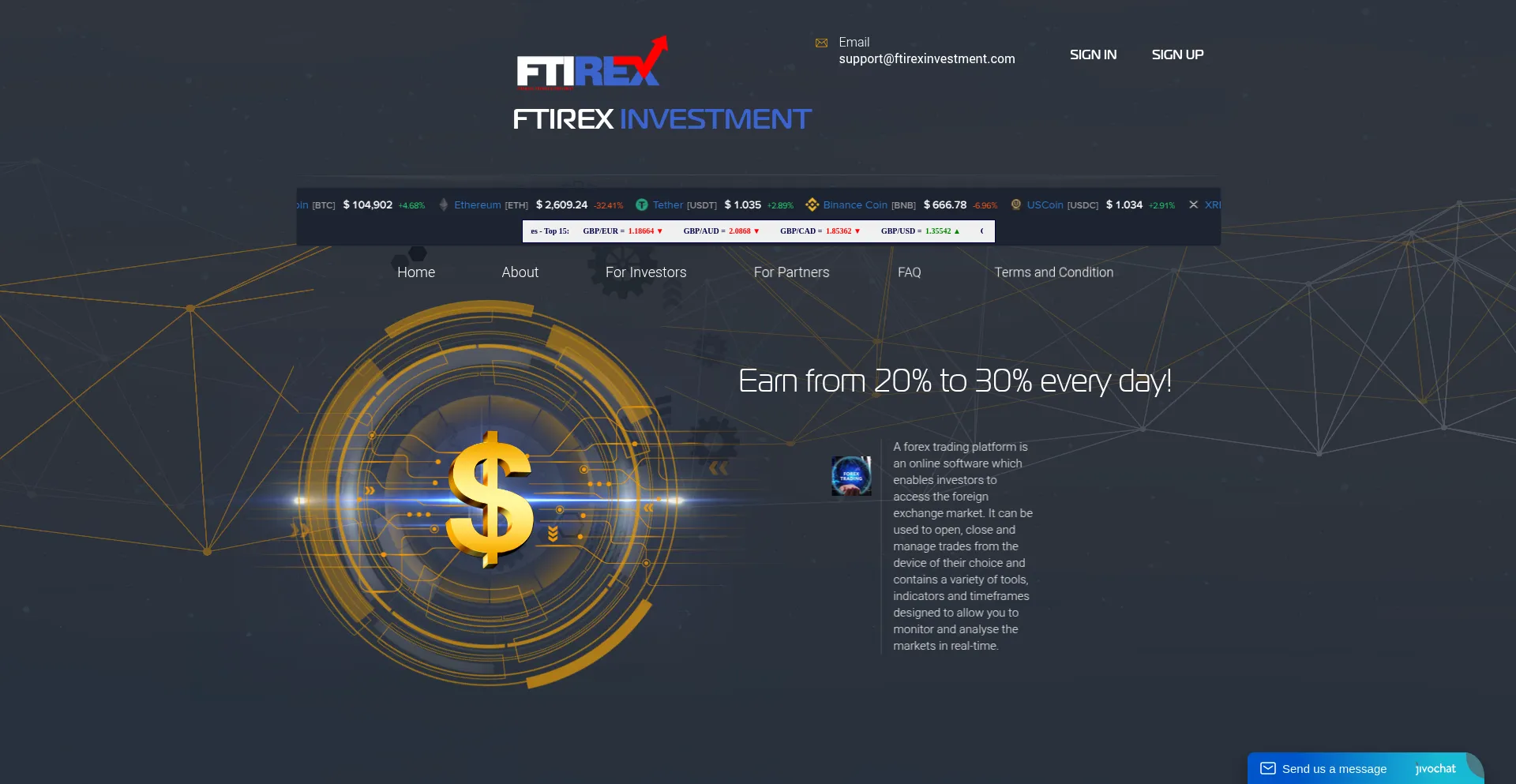 Website screenshot of Ftirexinvestment.com