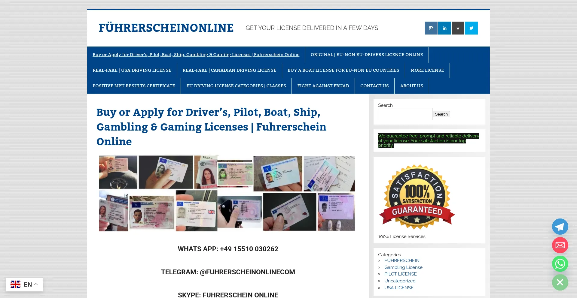 Website screenshot of Fuhrerscheinonline.com