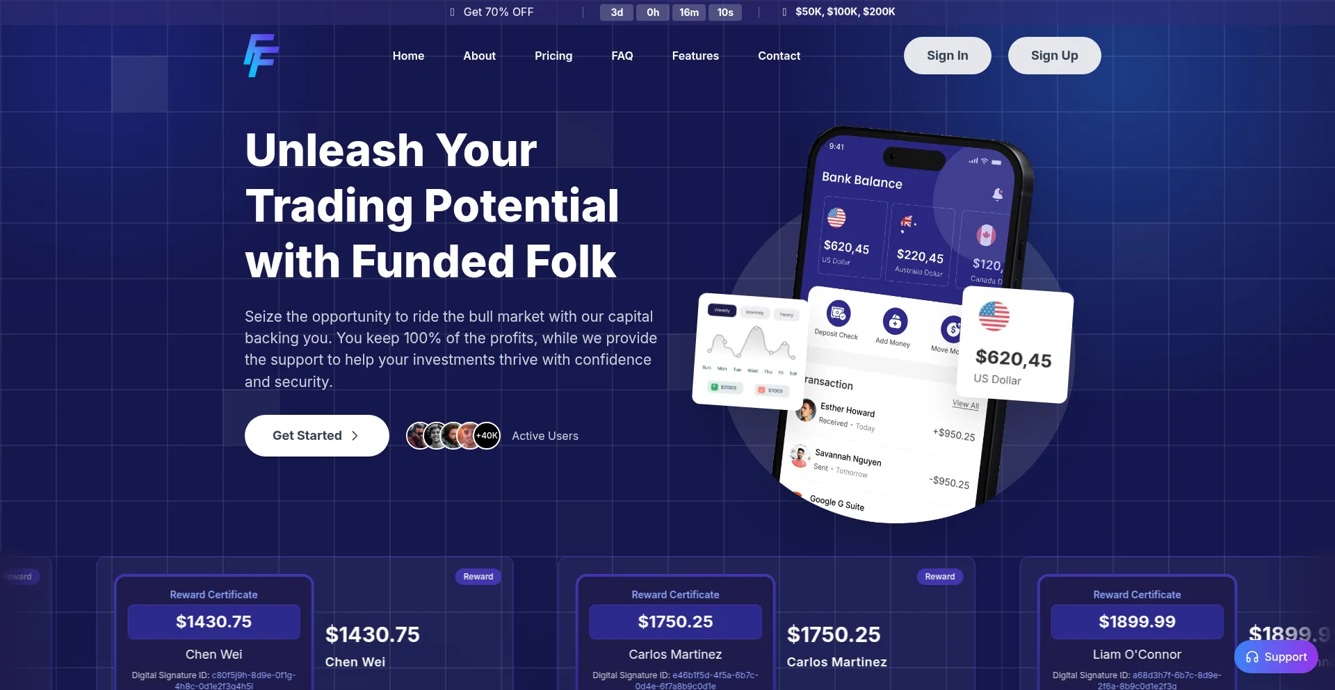 Website screenshot of Fundedfolk.com