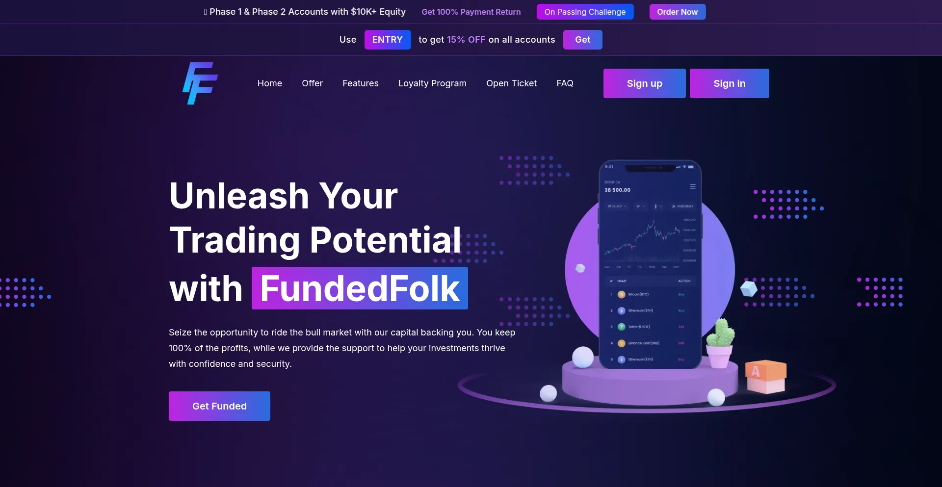 Website screenshot of Fundedfolk.net