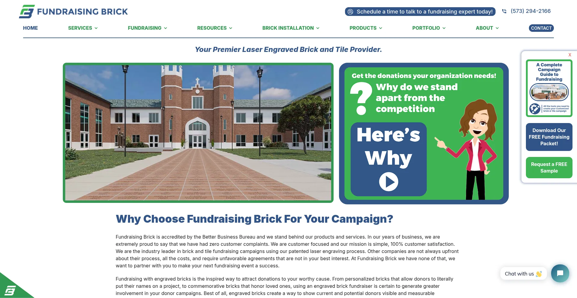 Website screenshot of Fundraisingbrick.com