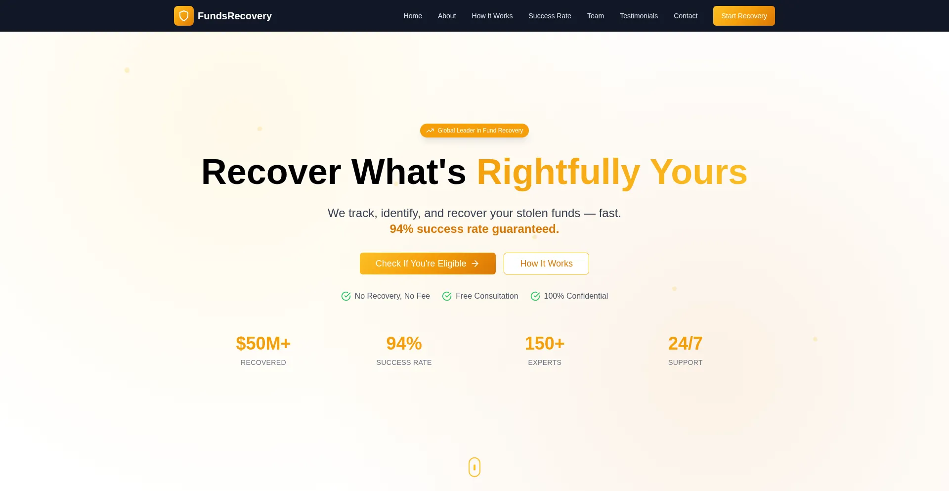 Website screenshot of Fundrecover.org