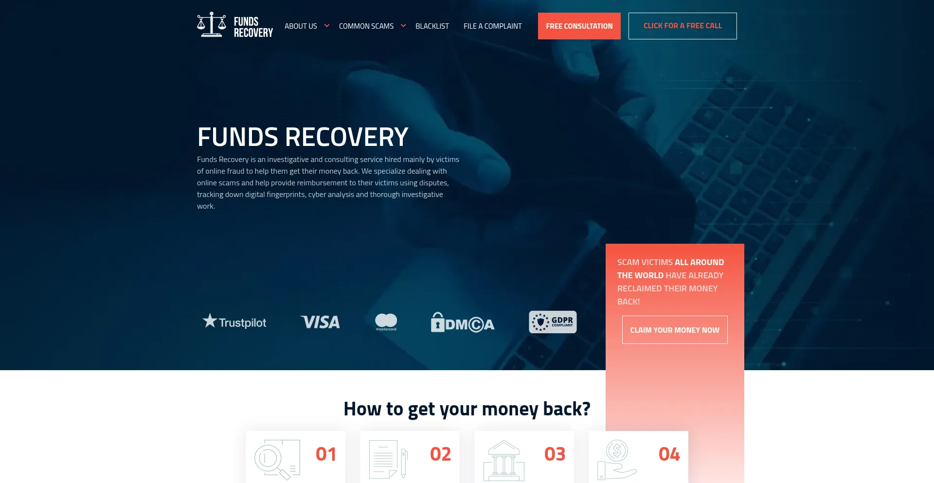 Website screenshot of Fundsrecovery-agency.com