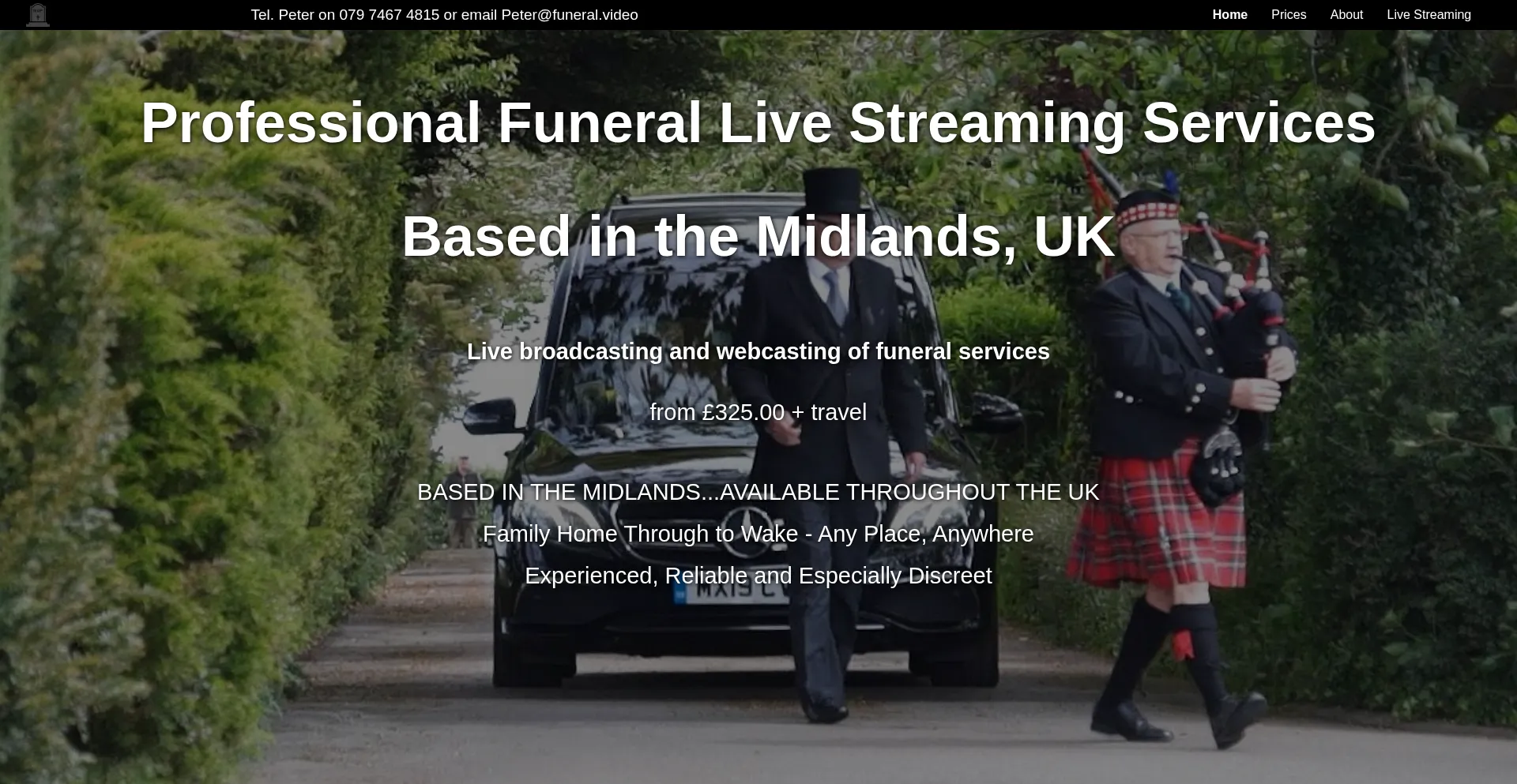 Website screenshot of Funeral.video