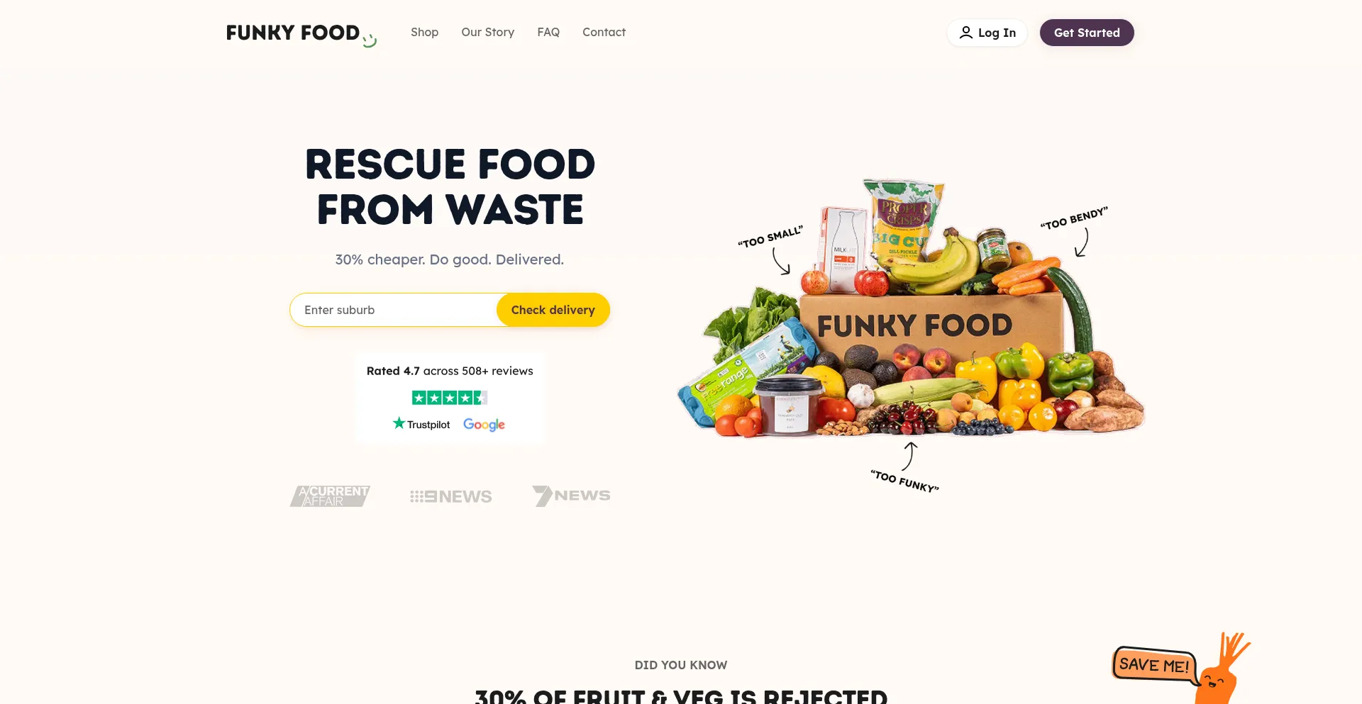 Website screenshot of Funkyfood.com.au