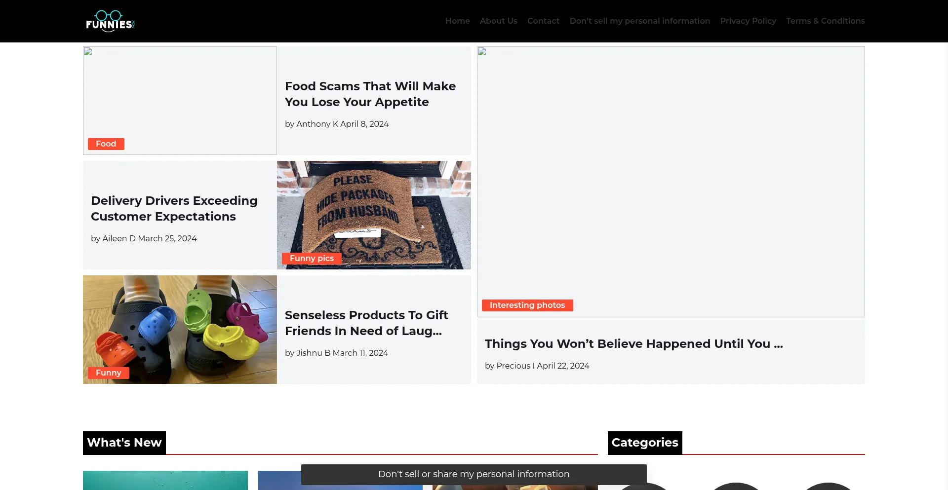 Website screenshot of Funniesnow.com