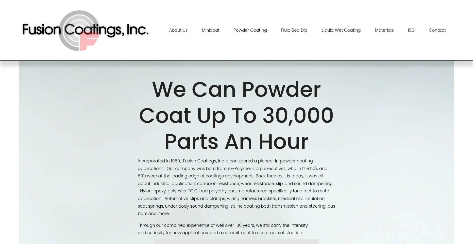 Website screenshot of Fusioncoatingsinc.com